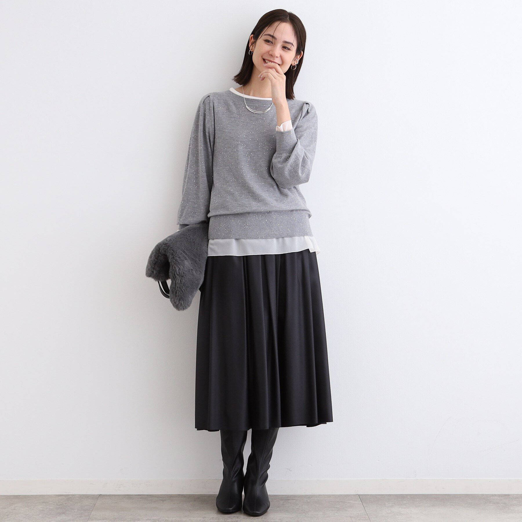 INDIVI「【洗える／スパンコール】パフスリーブニット」|ニット・セーター|