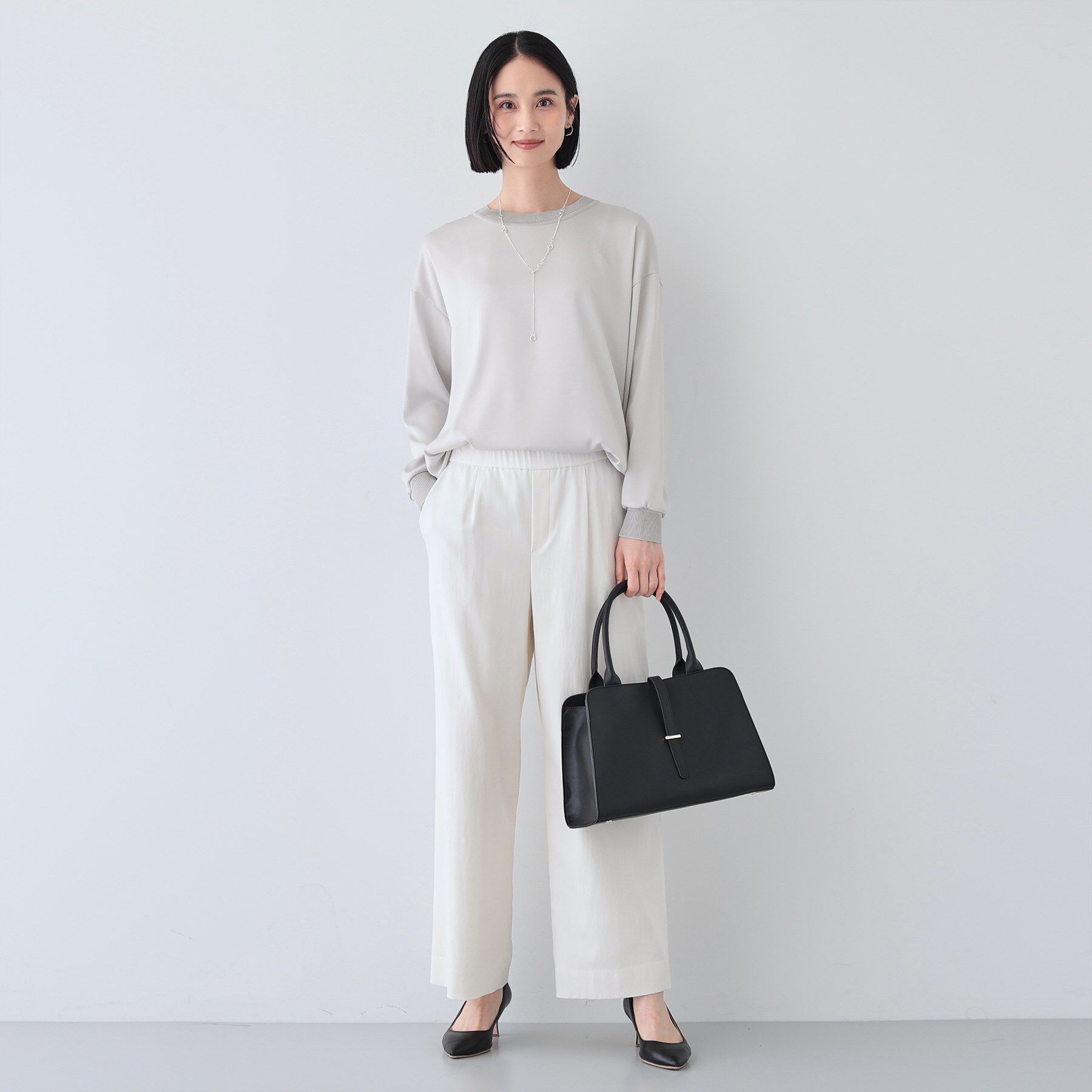 INDIVI「【洗える】異素材ドッキングトップス」|Tシャツ・カットソー|