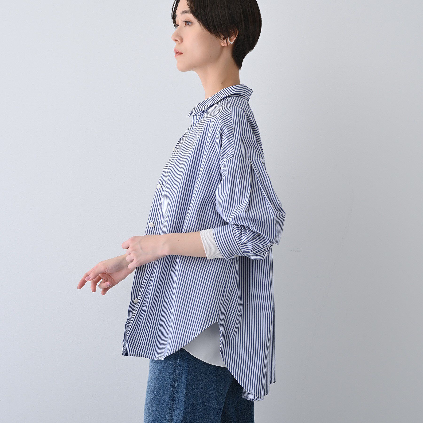 INDIVI「【UVケア／カラーストライプ柄】袖コンシャスシャツ」|シャツ・ブラウス|