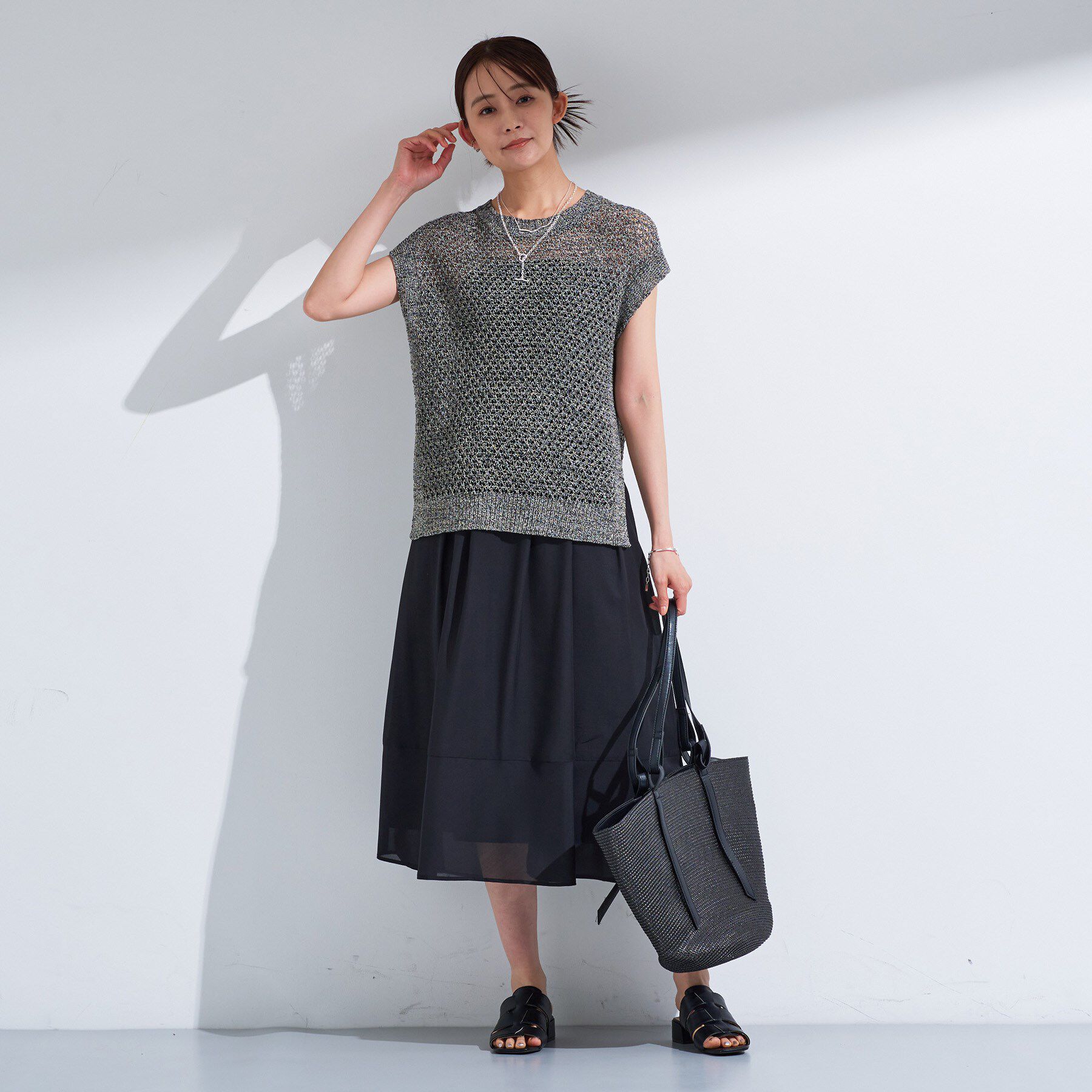 INDIVI「新色登場！【洗える／エアリー素材】巻き風ロングスカート」|スカート|