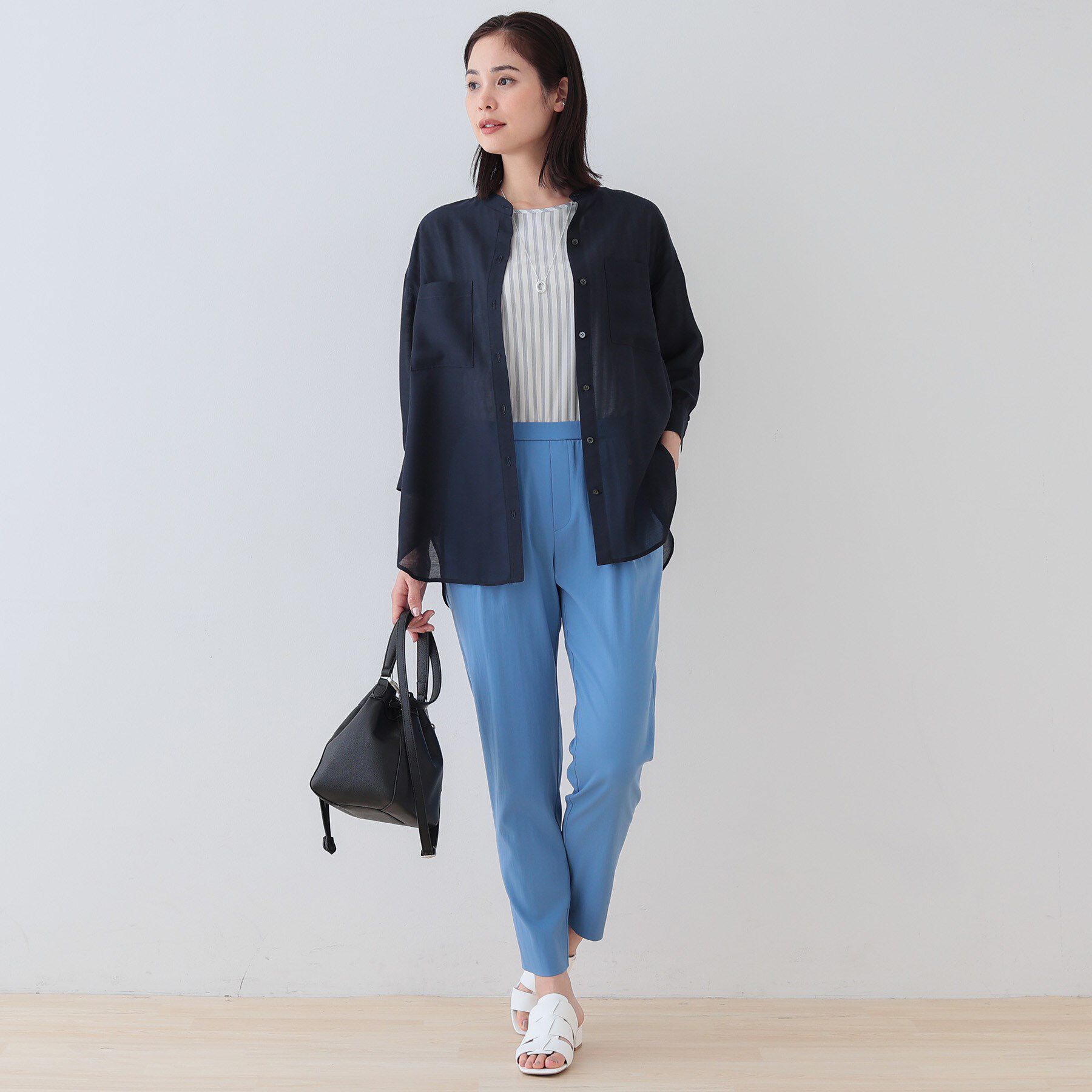 INDIVI「【洗える／エアリー素材】バンドカラーシャツ」|シャツ・ブラウス|