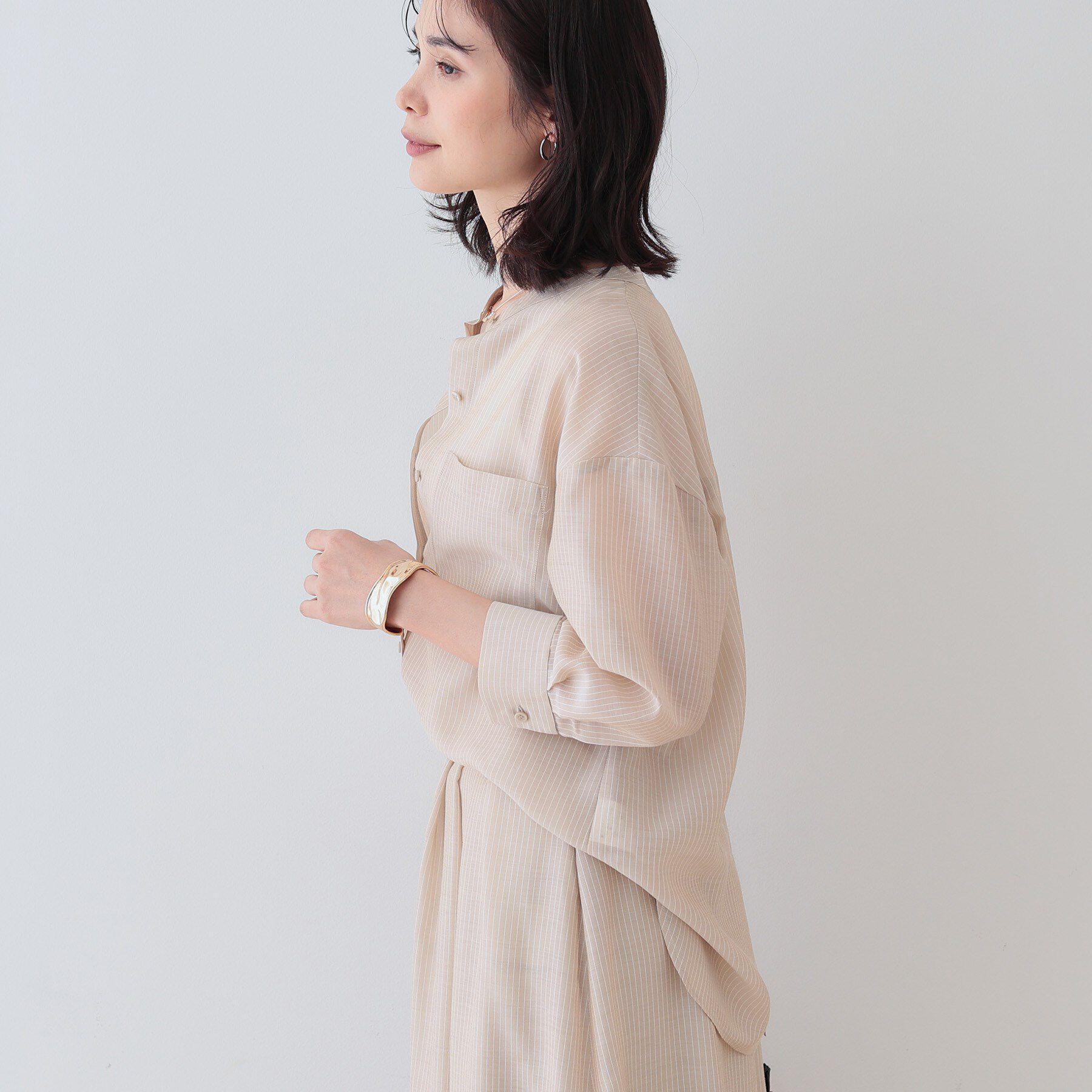 INDIVI「【洗える／エアリー素材】バンドカラーシャツ」|シャツ・ブラウス|