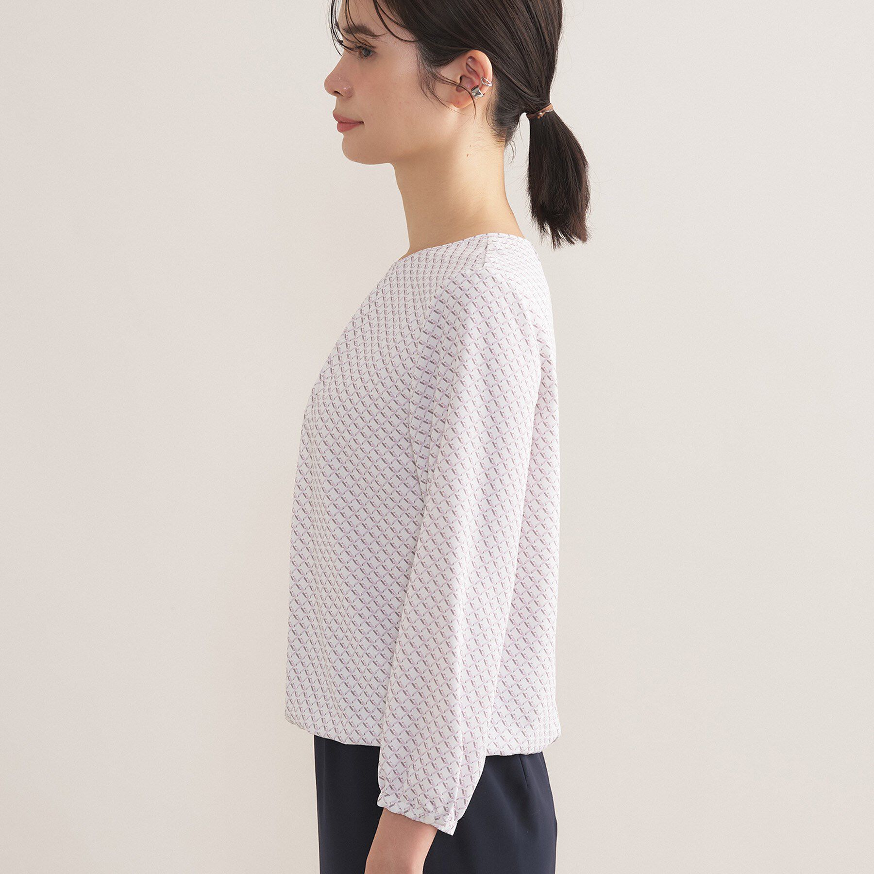 INDIVI「【セレモニー／洗える／透けにくい】ダイヤ柄プリントブラウス」|シャツ・ブラウス|