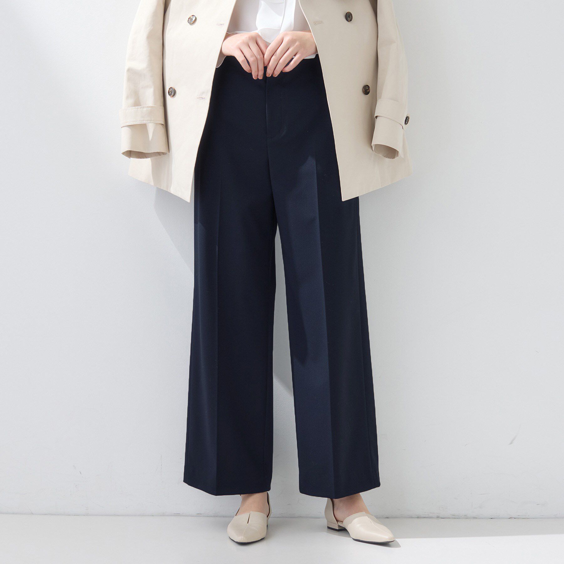 INDIVI「【新作褒められパンツ】快温ワイドパンツ」|その他|ネイビー(094)