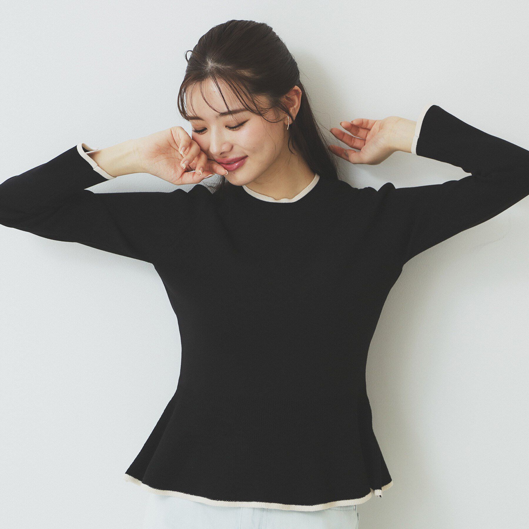 index「バイカラーペプラムニット【洗濯機洗い可】」|ニット・セーター|ブラック(519)