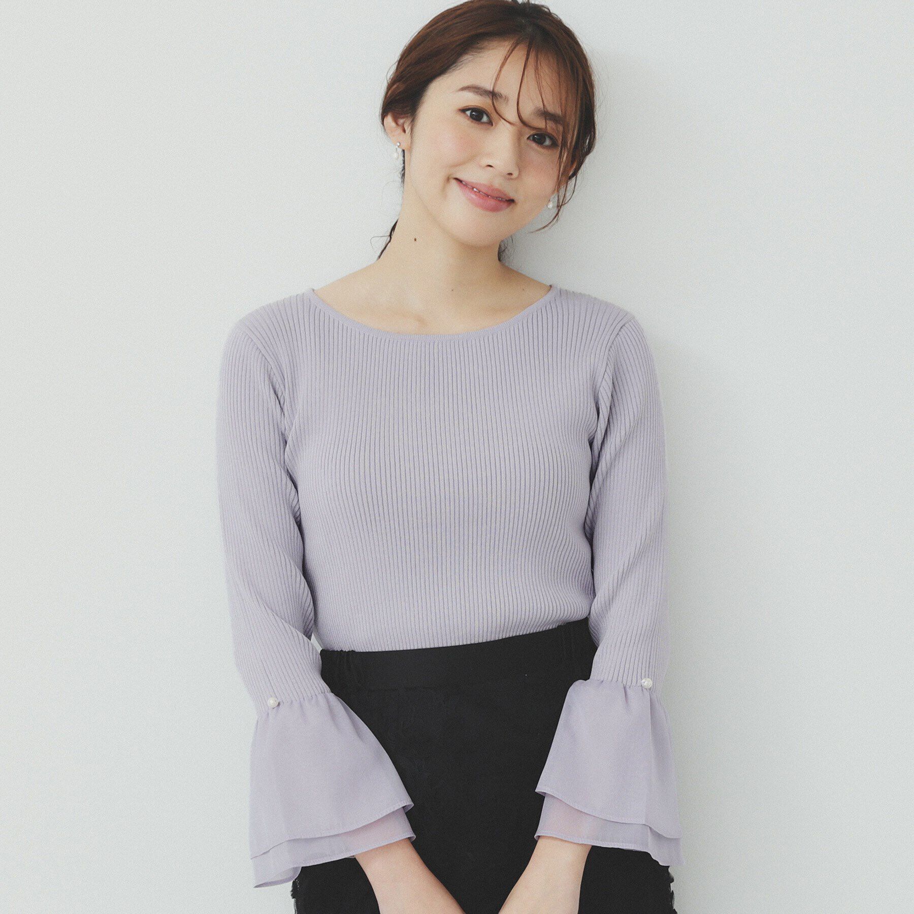index「フレアスリーブリブニット【洗濯機洗い可】」|ニット・セーター|ラベンダー(080)