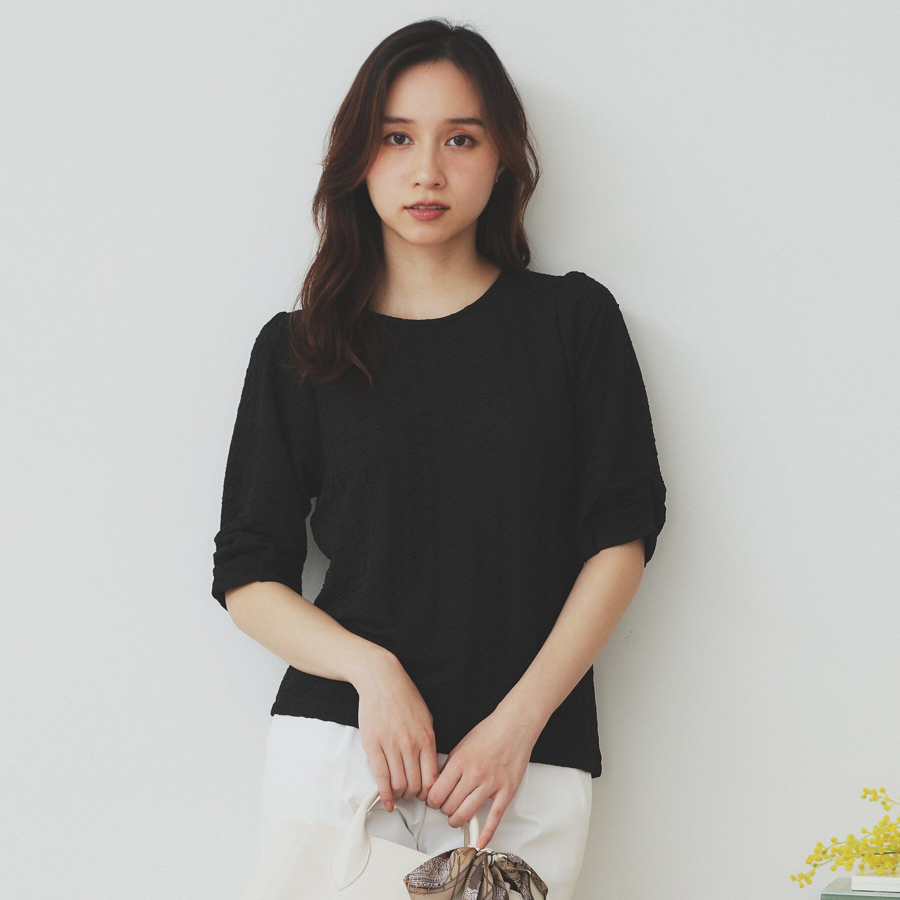 index「シボジャカードタックギャザートップス【洗濯機洗い可】」|Tシャツ・カットソー|