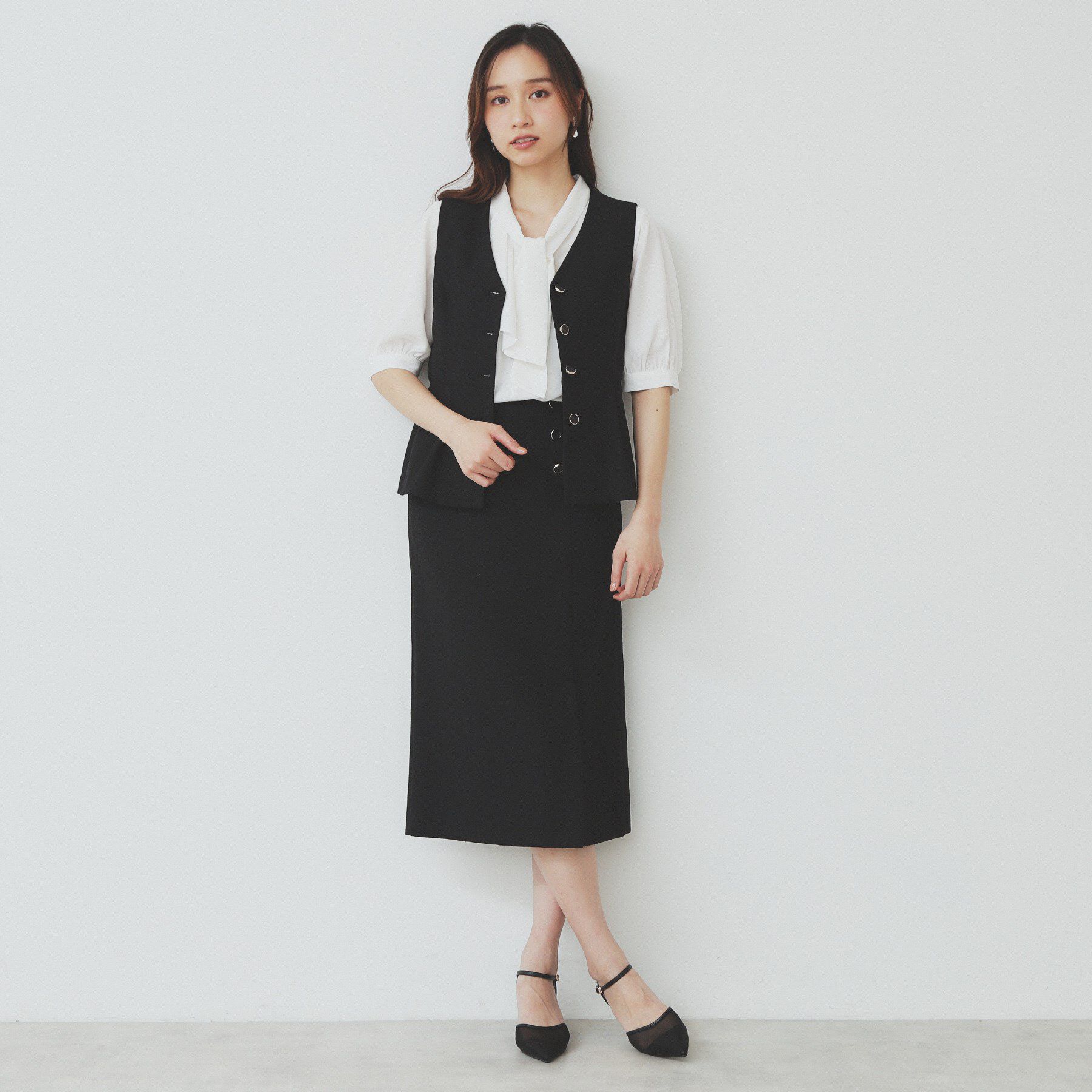 index「麻混ラメツイードペプラムジレ/セットアップ対応【洗濯機洗い可】」|ベスト・ジレ|