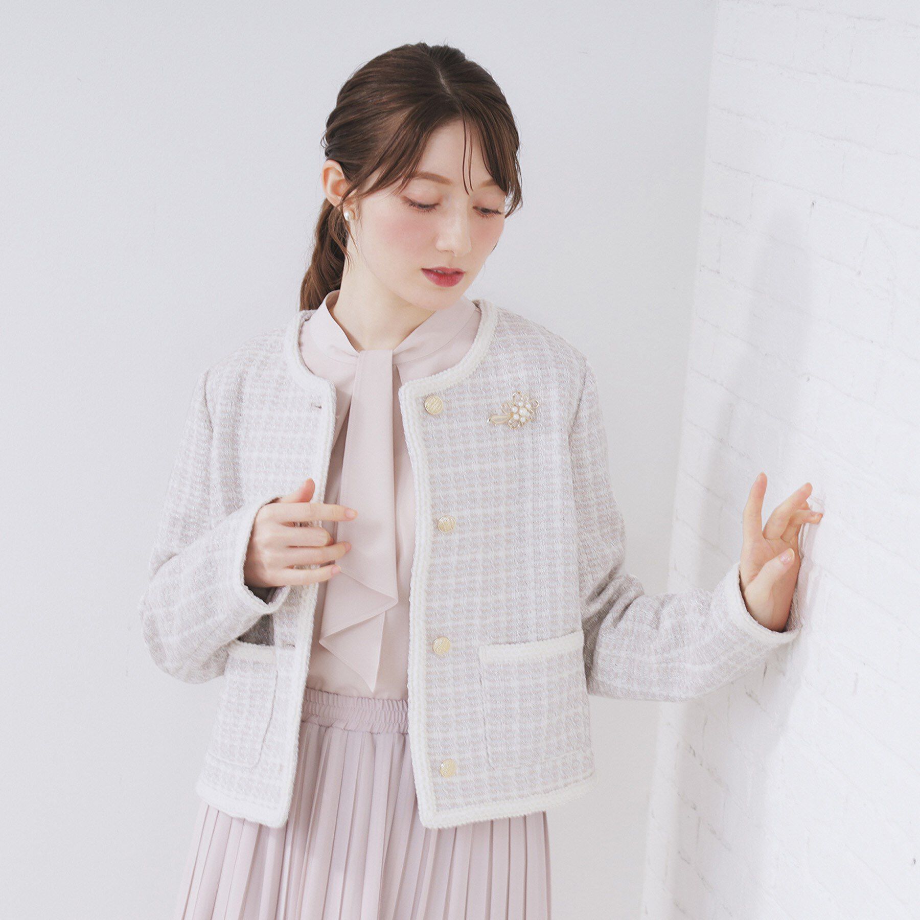 index「ファンシーツイードノーカラージャケット【洗える】」|ノーカラージャケット|