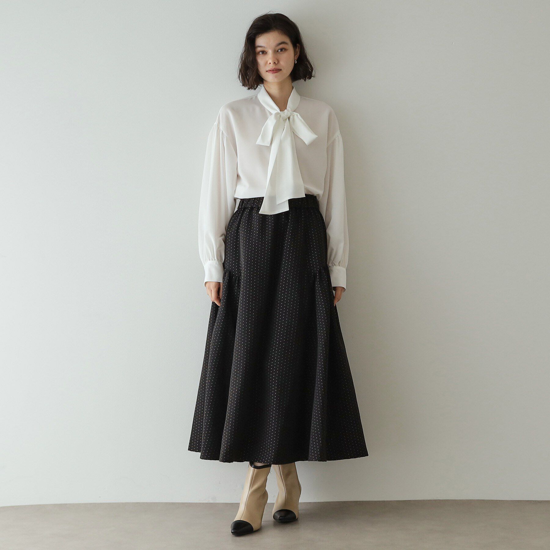 OPAQUE.CLIP「ドットジャカードフレアスカート【洗濯機洗い可】」|スカート|