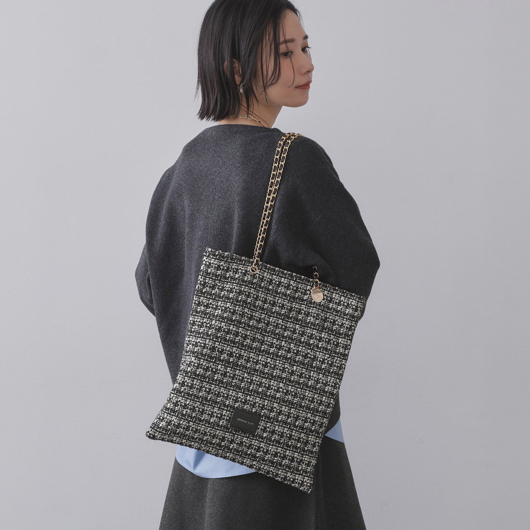 OPAQUE.CLIP「ツイードコンビチェーンショルダートートバッグ【A4サイズ対応】」|トートバッグ|