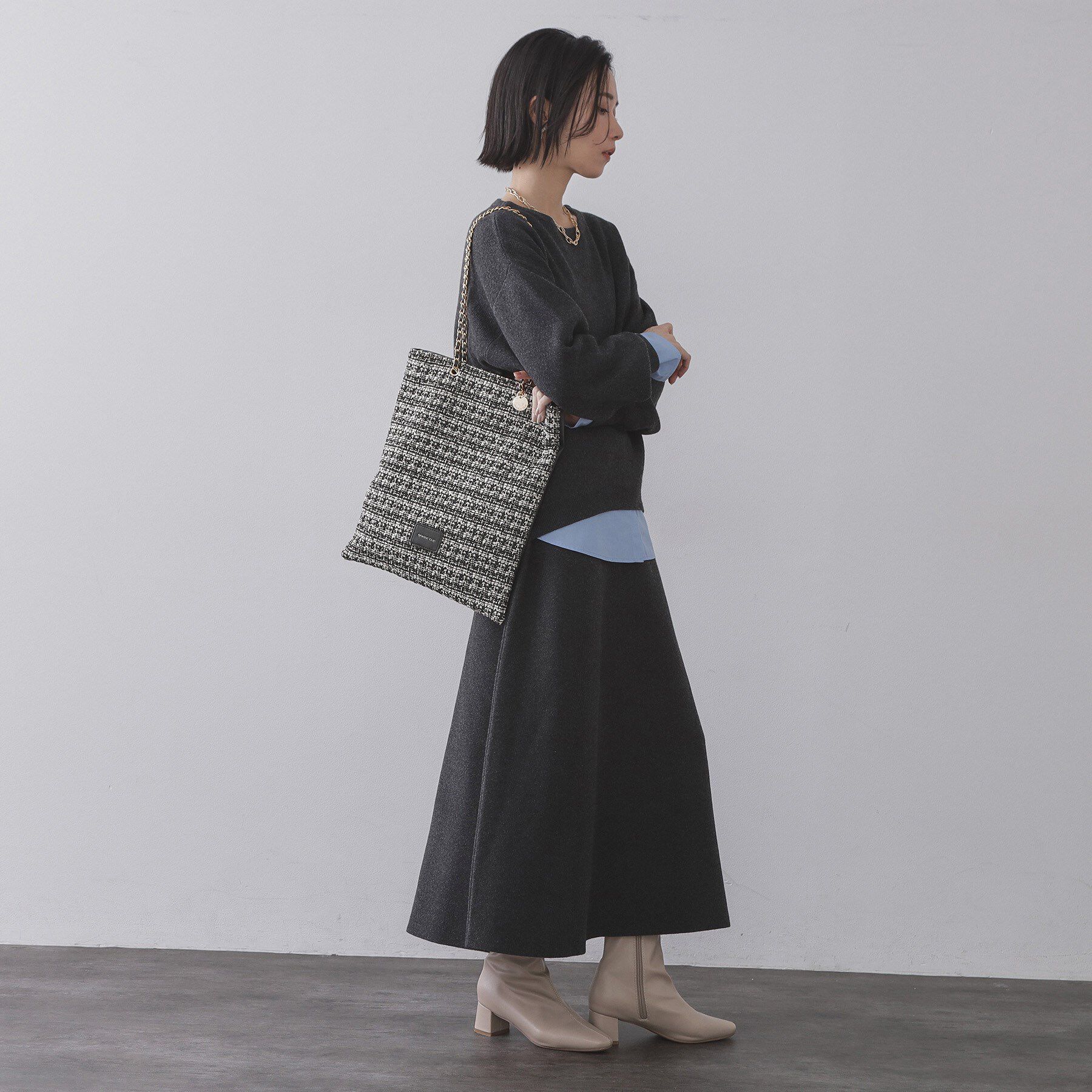 OPAQUE.CLIP「ツイードコンビチェーンショルダートートバッグ【A4サイズ対応】」|トートバッグ|