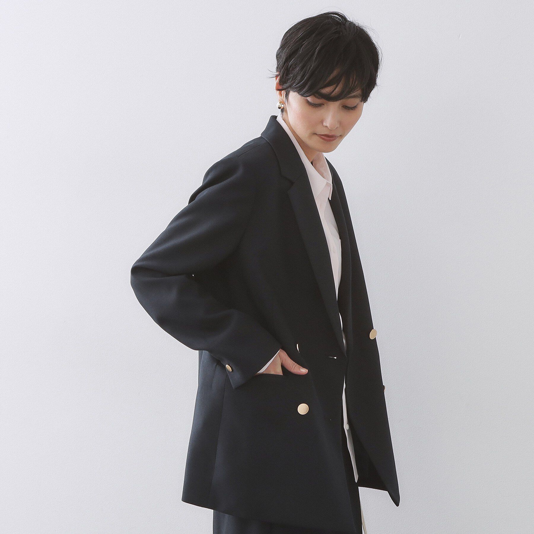 OPAQUE.CLIP「金ボタンダブルブレストテーラードジャケット/セットアップ対応【洗える】《S～LL》」|テーラードジャケット|