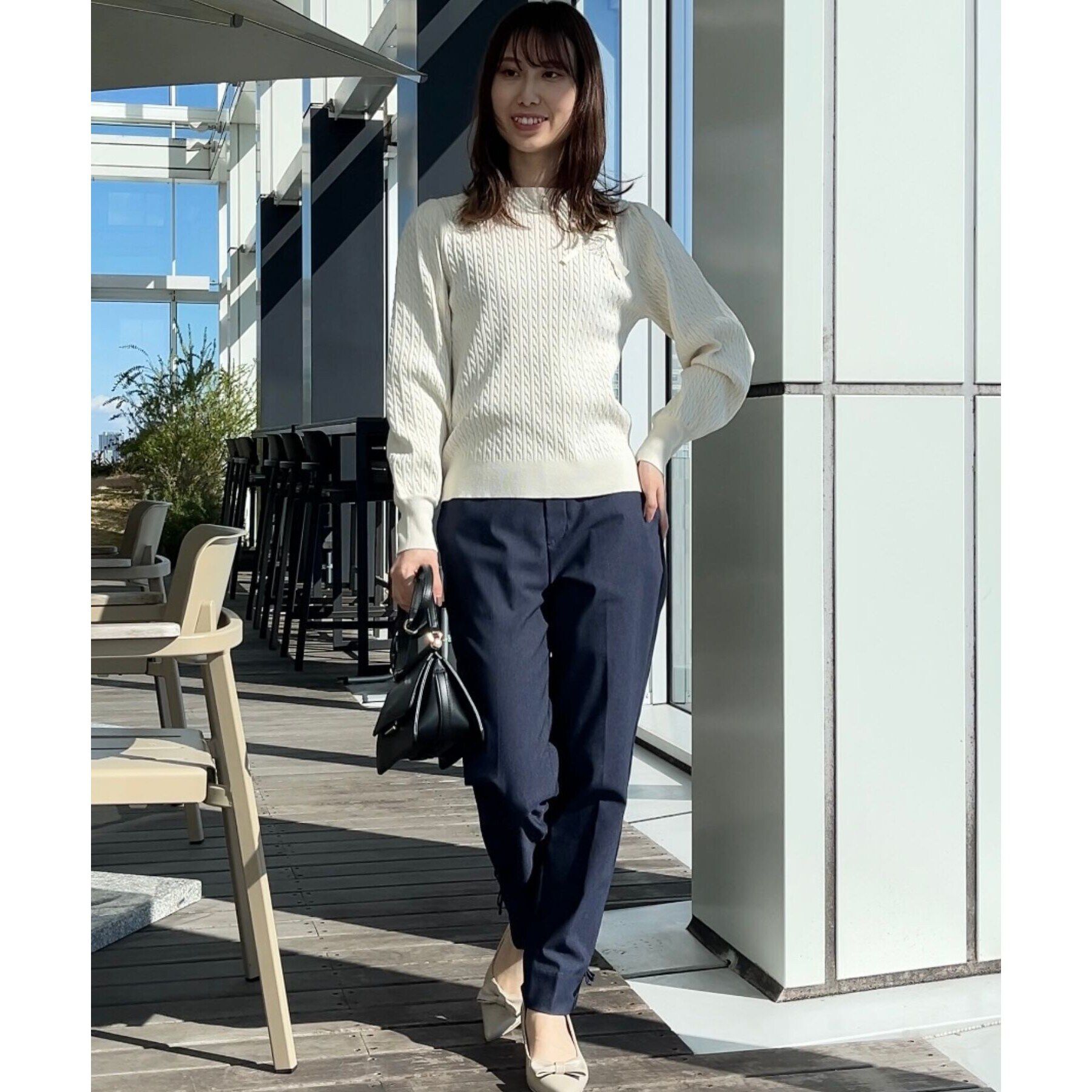 Couture broach「【きれいめカジュアル/通勤】細ケーブルリボン刺繍ロゴニット」|ニット・セーター|