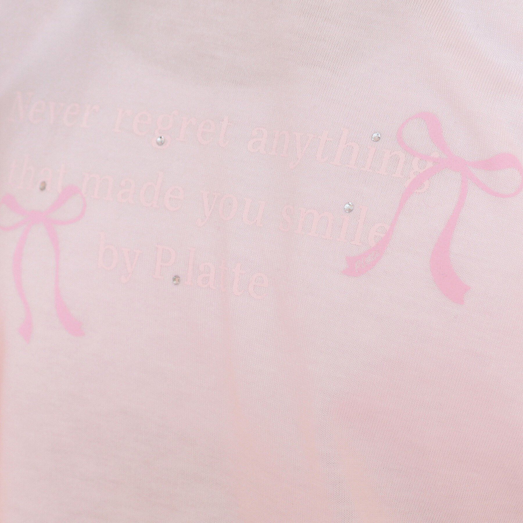 PINK-latte「リボンロゴプリントラインストーン付きTシャツ」|Tシャツ・カットソー|