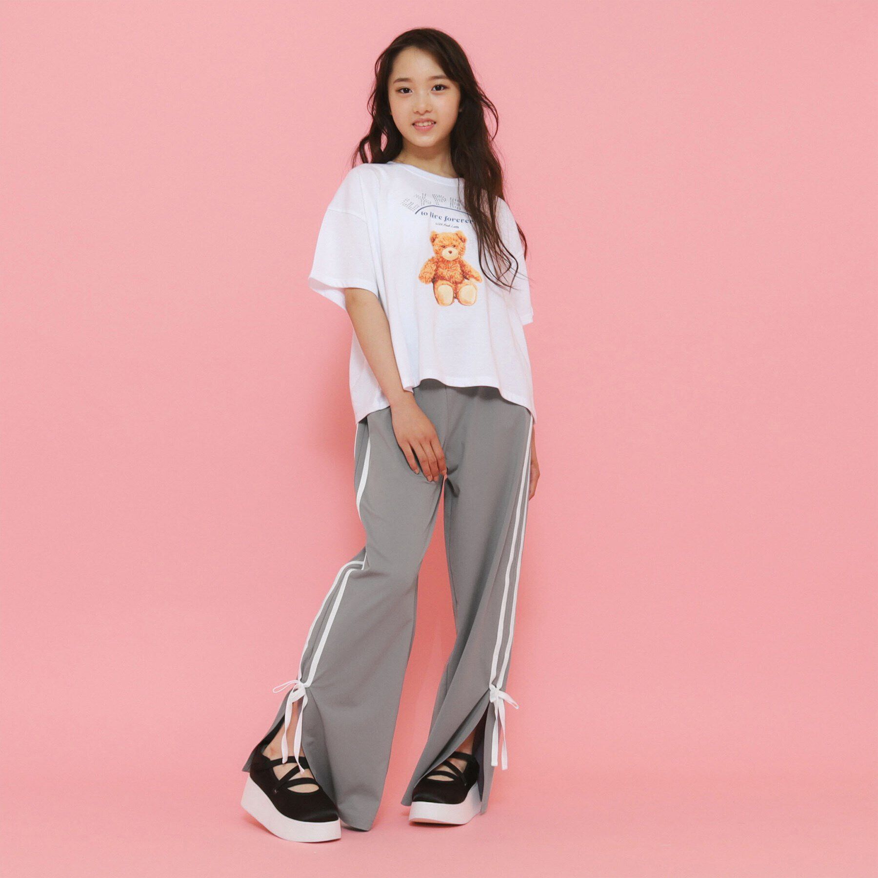 PINK-latte「【130cmあり】サイドラインリボントラックパンツ」|その他|