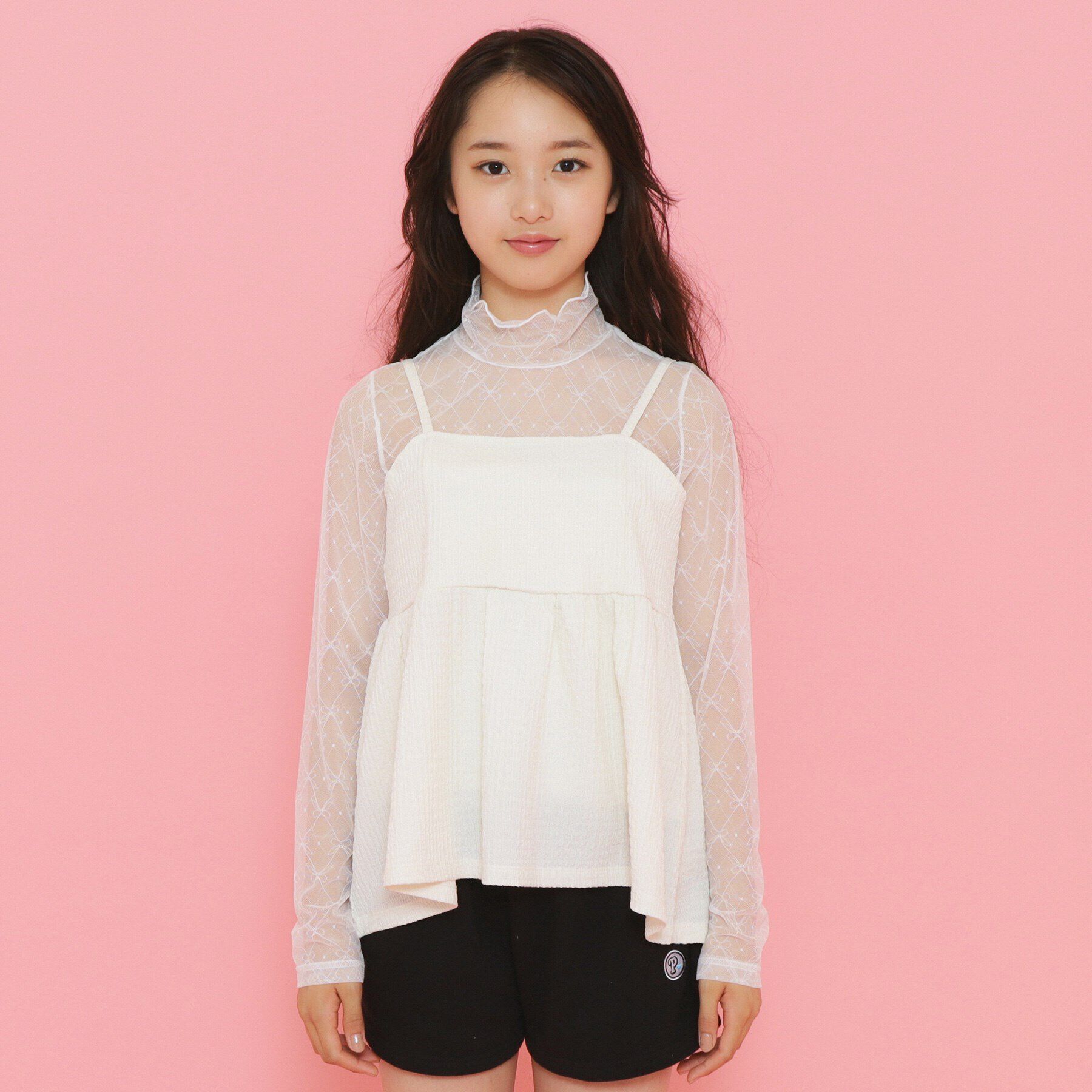 PINK-latte「【セットアイテム】リボンシアートップス＋キャミソールセット」|その他|