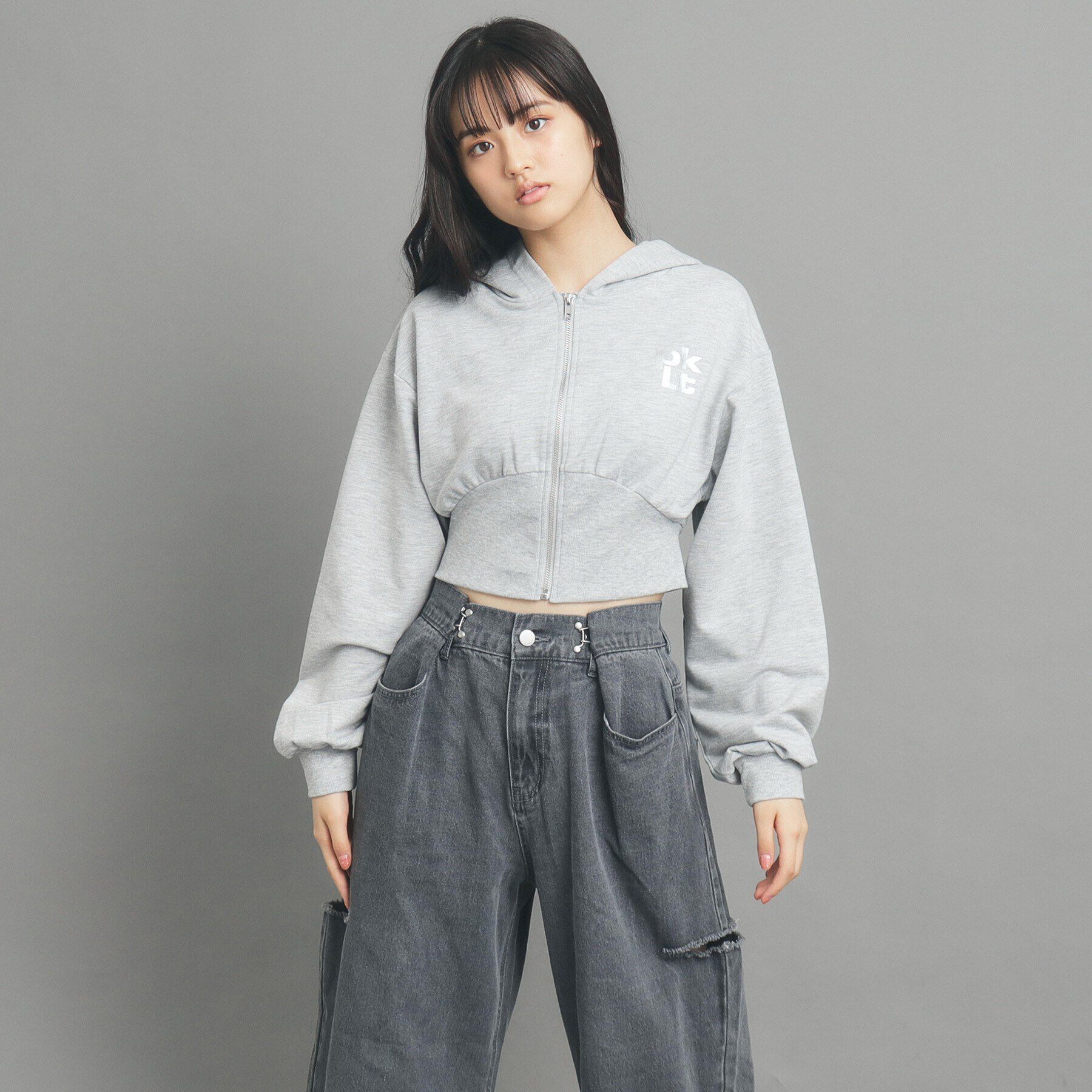 PINK-latte「【130cmあり】ショート丈フードジップパーカ」|パーカー|