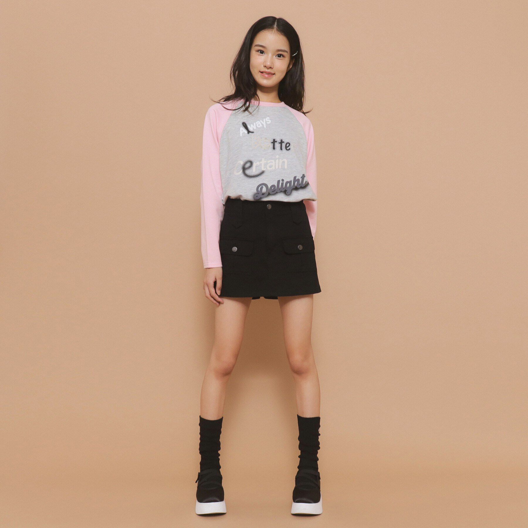 PINK-latte「【130cmあり】グラフィックロゴ ラグランTシャツ」|Tシャツ・カットソー|