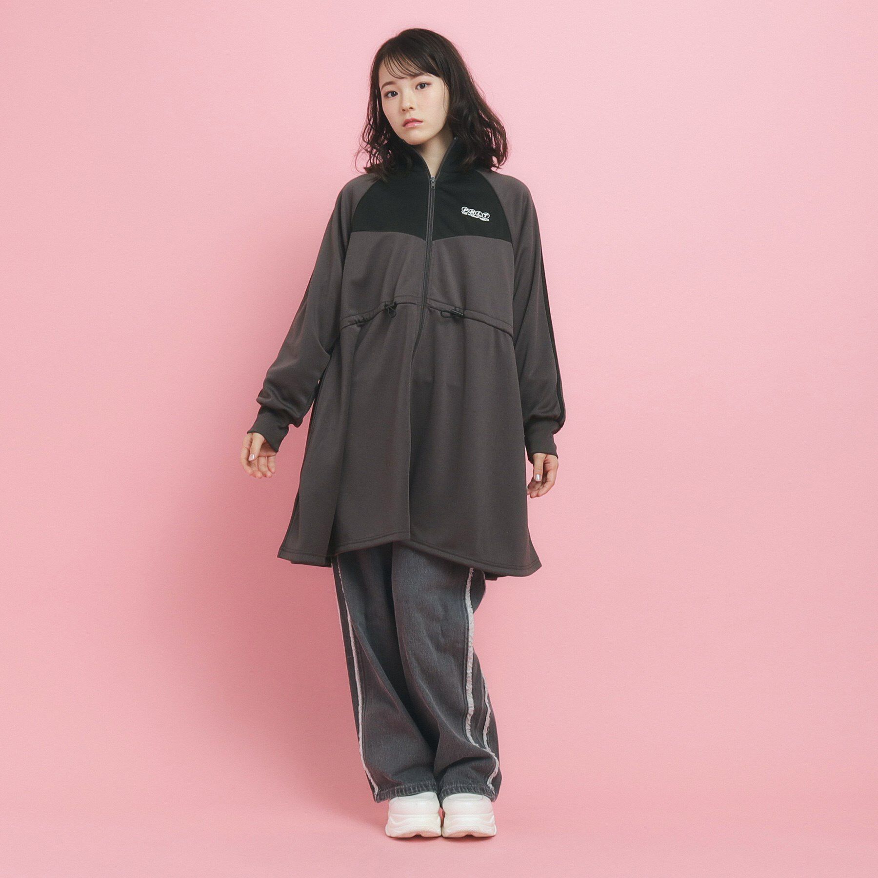 PINK-latte「【韓国っぽ】ニュートロ ジャージドレス」|ワンピース|チャコールグレー(0