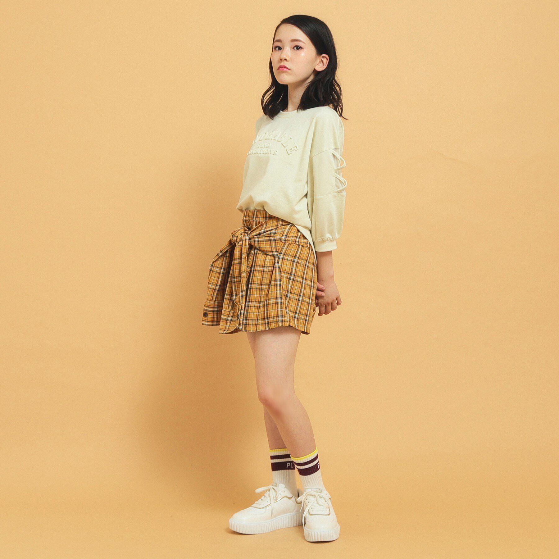 PINK-latte「【インナー付き】腰巻きネルシャツ風スカート」|スカート|