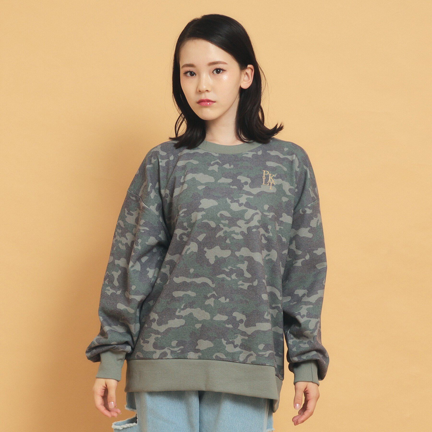 PINK-latte「秋冬マストアイテム クマ裏毛スウェット」|Tシャツ・カットソー|カーキ(527)