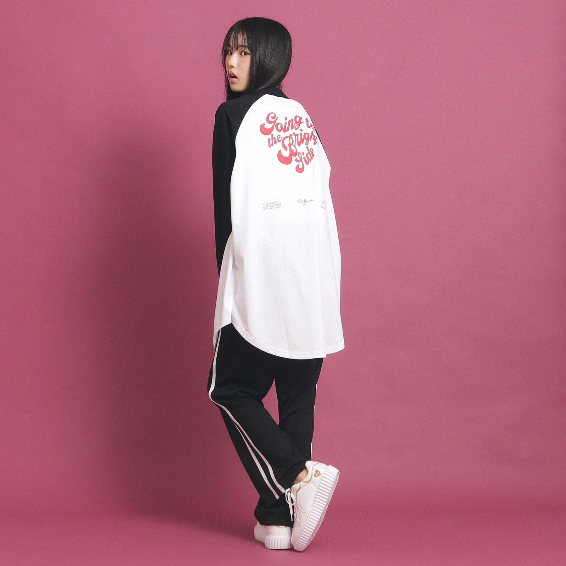 PINK-latte「ラグランスリーブクルーネックチュニックTシャツ」|ワンピース|