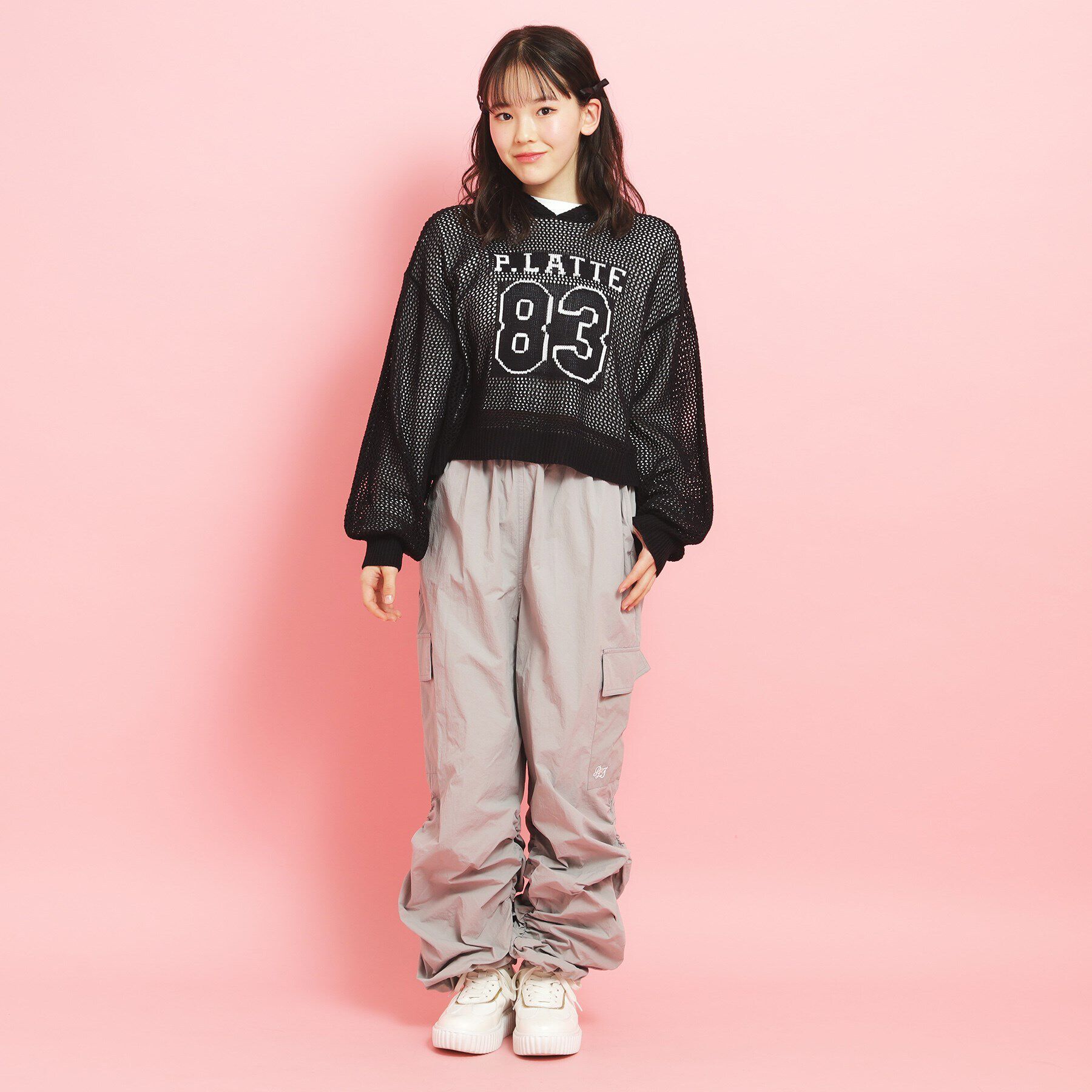 PINK-latte「【セットアイテム】ナンバリングメッシュ＋ロンT」|ニット・セーター|