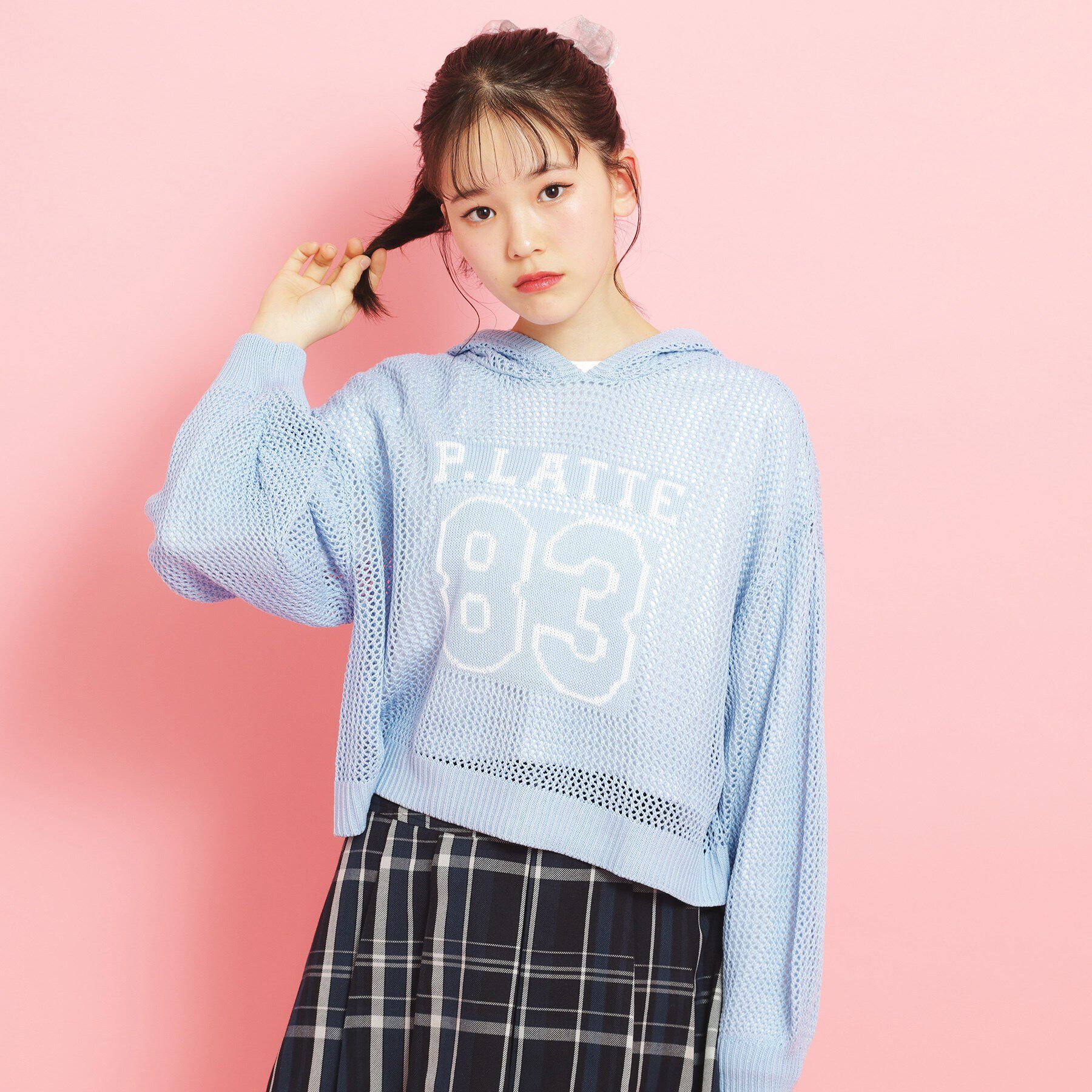 PINK-latte「【セットアイテム】ナンバリングメッシュ＋ロンT」|ニット・セーター|