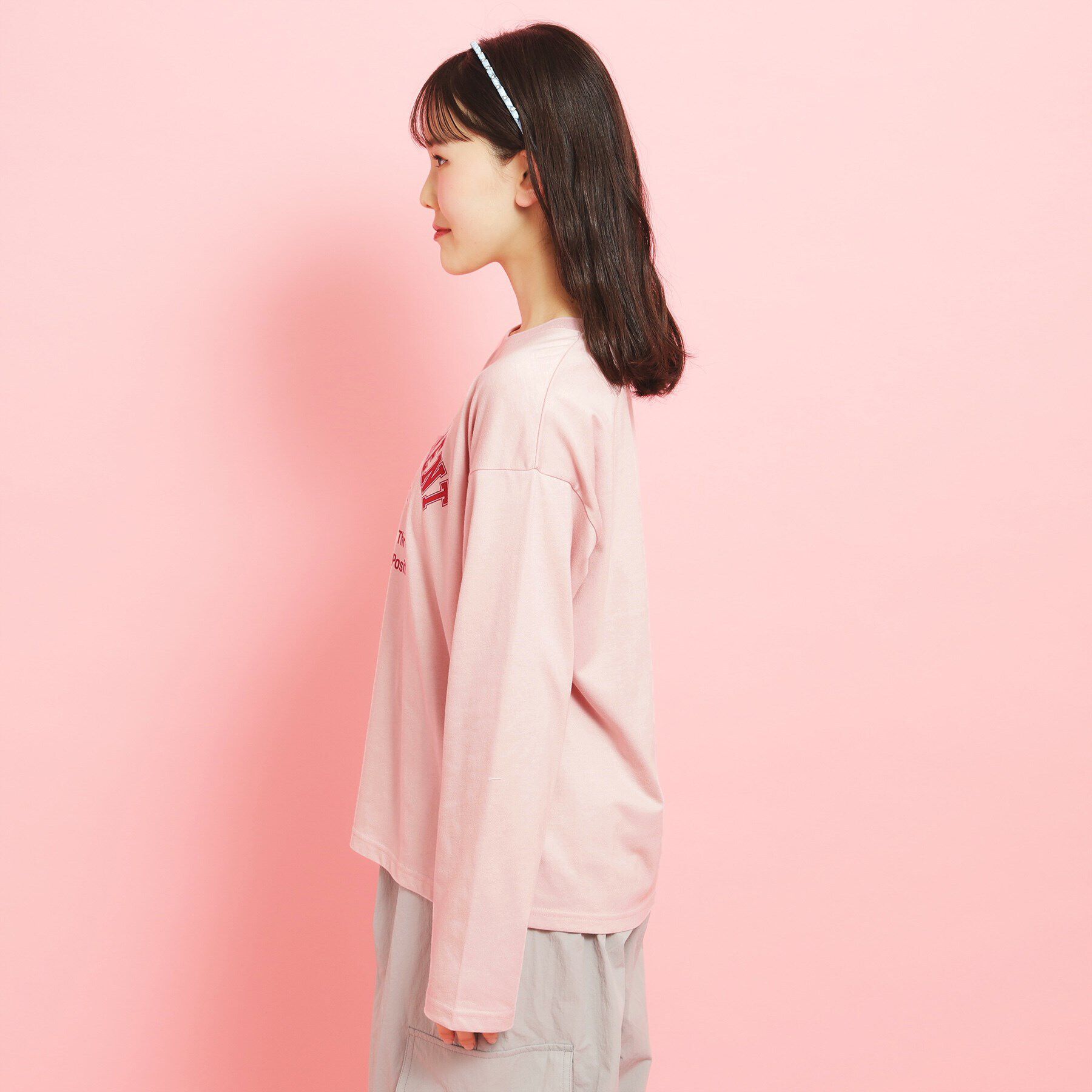 PINK-latte「カレッジフラワーロンT」|Tシャツ・カットソー|