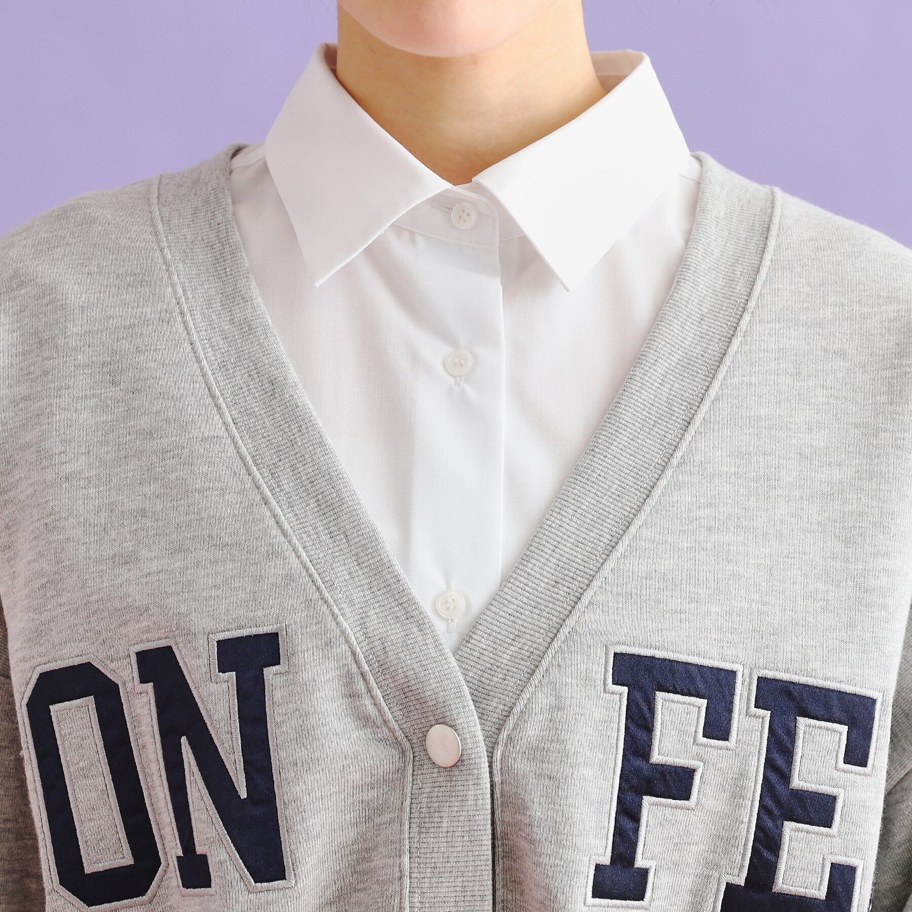 PINK-latte「裏毛配色ロゴカーディガン」|カーディガン|