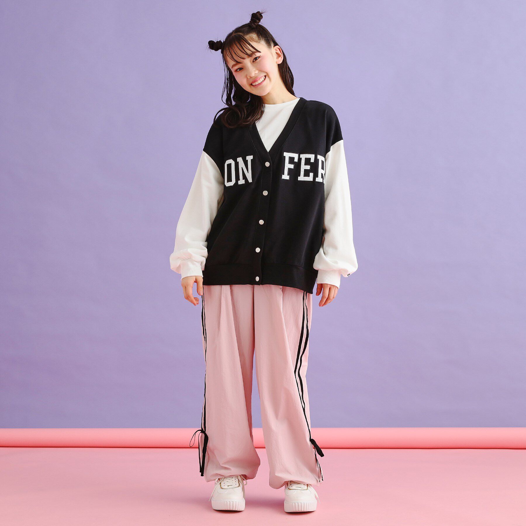 PINK-latte「裏毛配色ロゴカーディガン」|カーディガン|