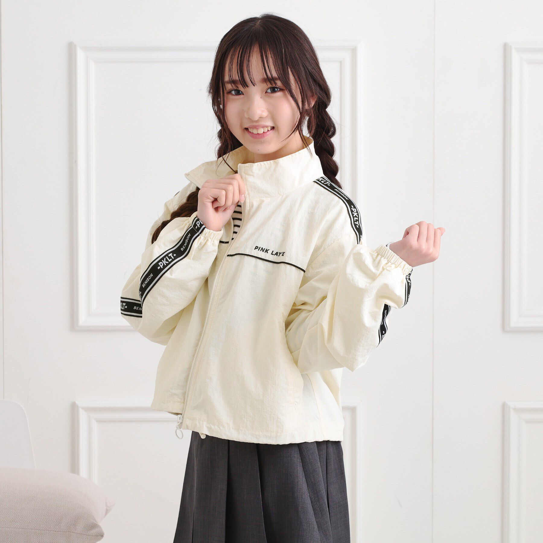PINK-latte「ロゴラインブルゾン」|ブルゾン・スタジャン|アイボリー(004)