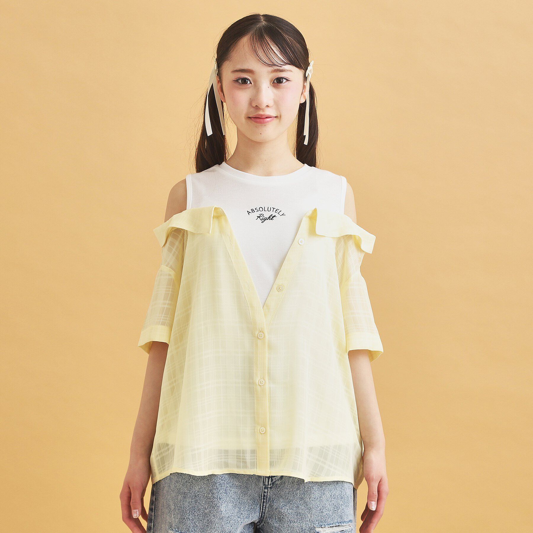 PINK-latte「シアーシャツドッキングトップス」|シャツ・ブラウス|