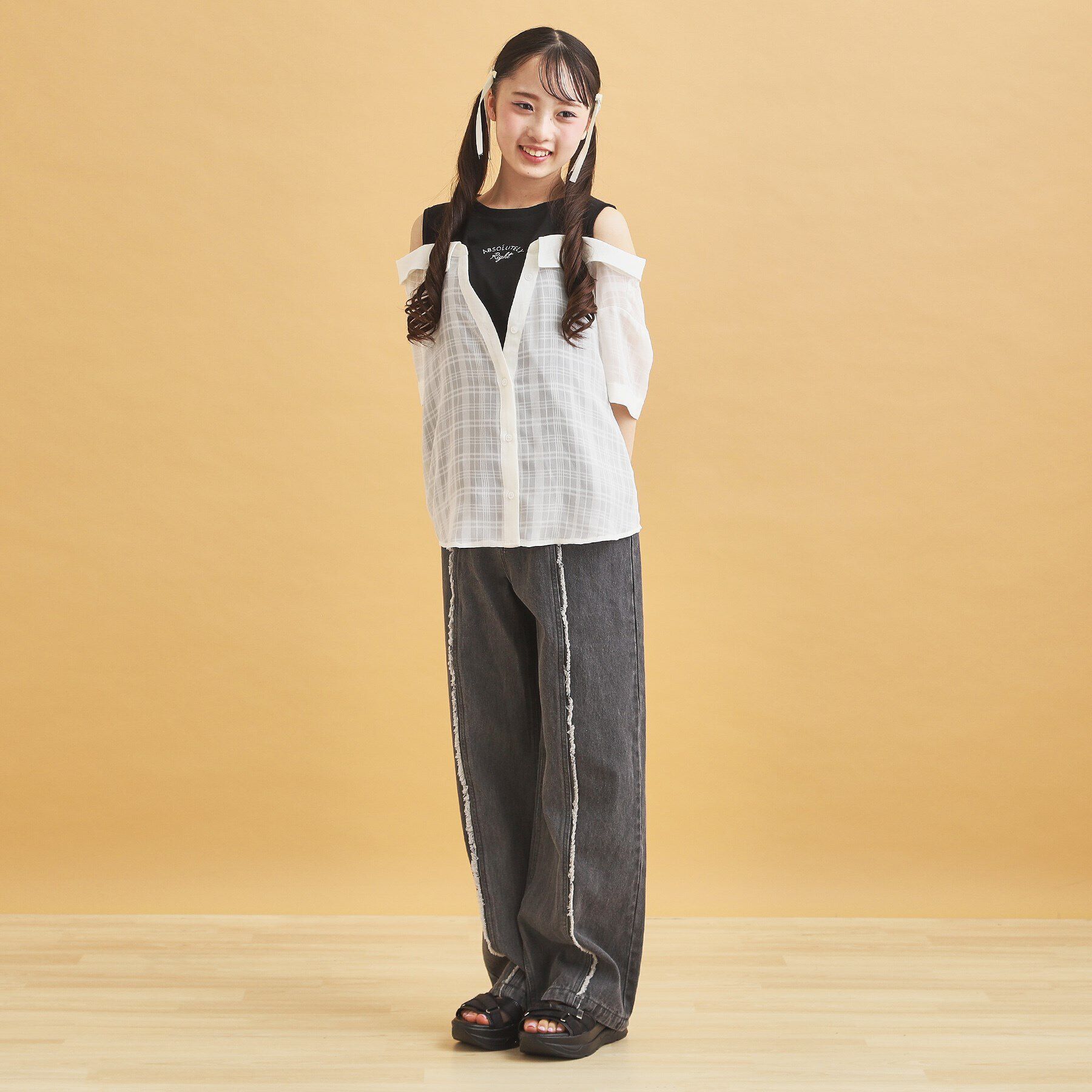 PINK-latte「シアーシャツドッキングトップス」|シャツ・ブラウス|