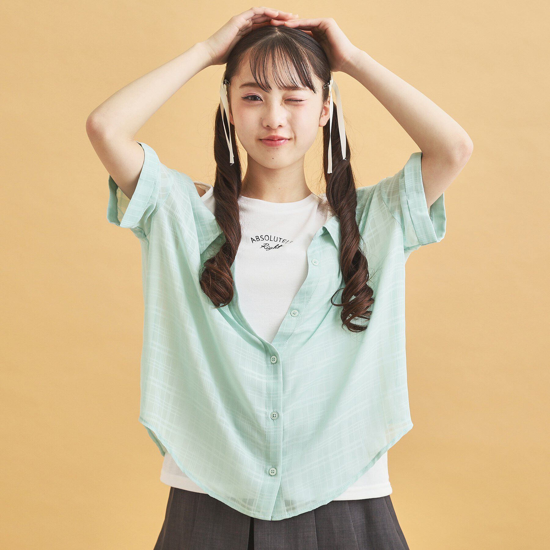 PINK-latte「シアーシャツドッキングトップス」|シャツ・ブラウス|