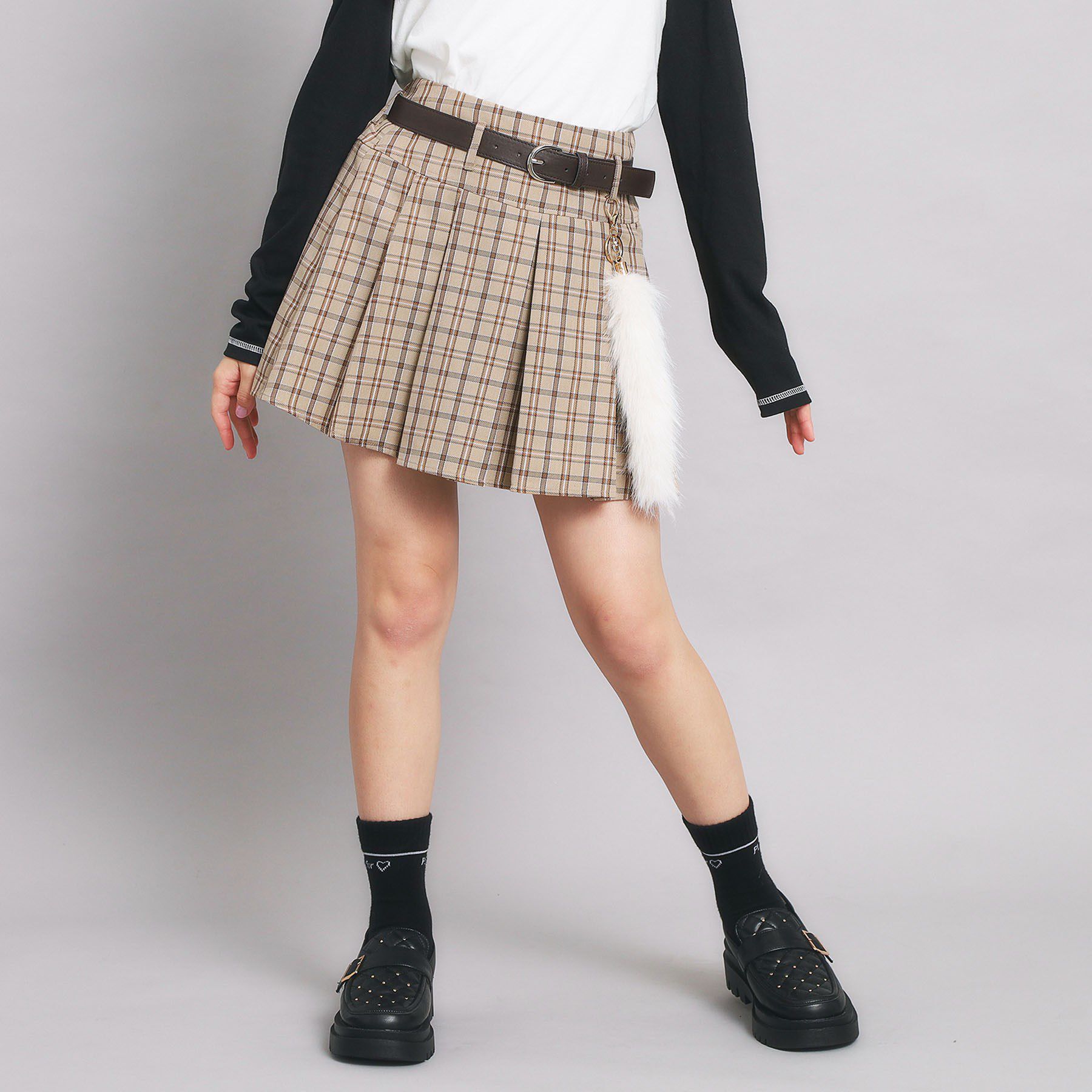 PINK-latte「ベルト付プリーツスカート」|スカート|ベージュ(252)