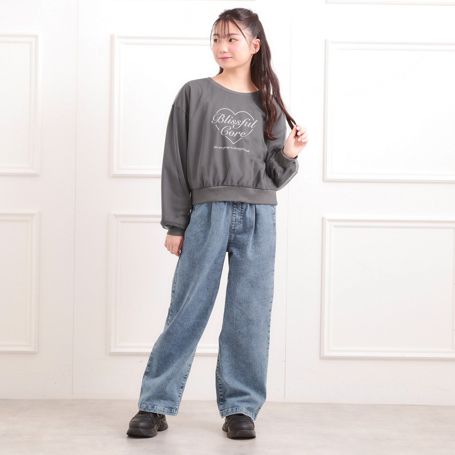 PINK-latte「チュール重ねミニ裏毛トレーナー」|その他|