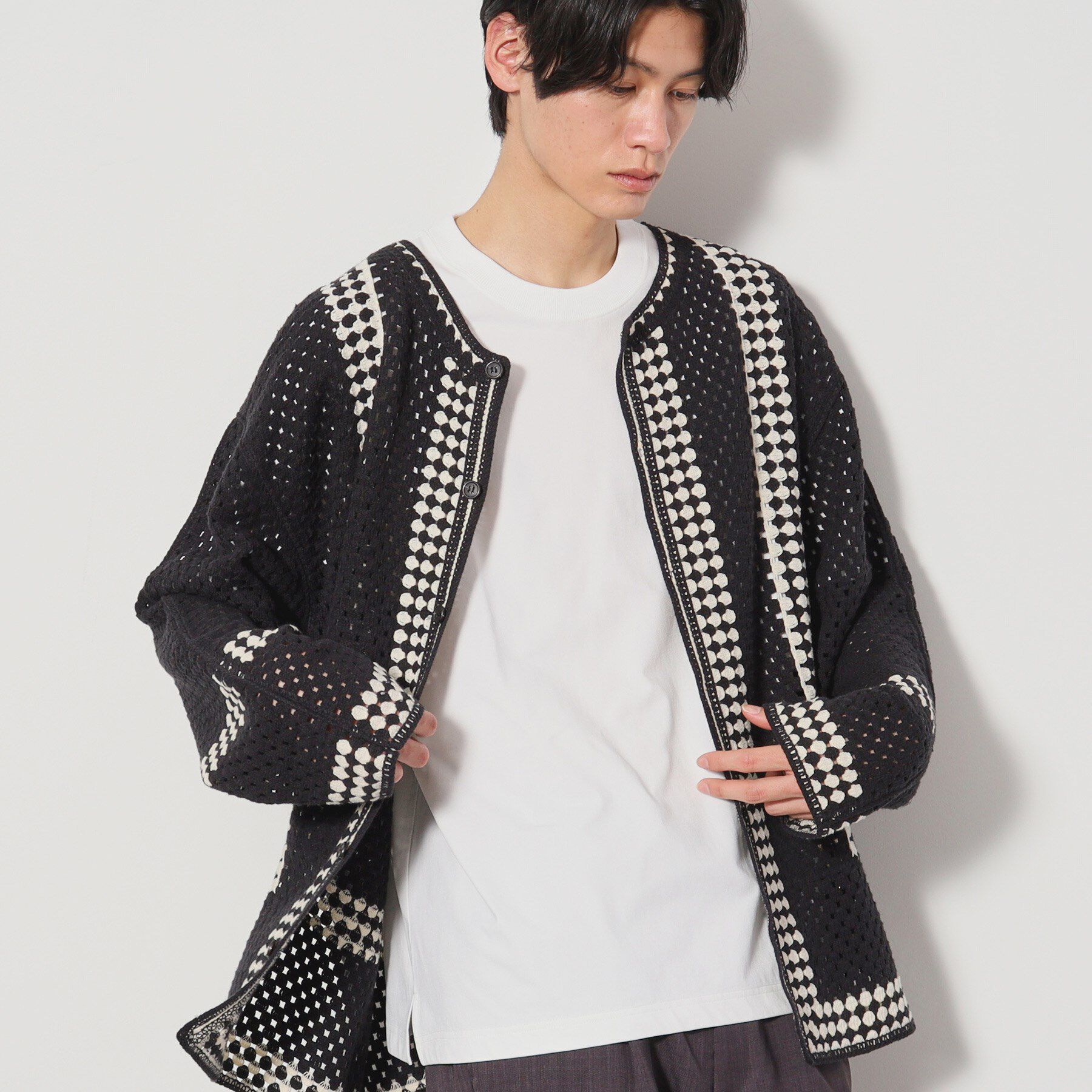 THE SHOP TK「クロシェ編み風ニットカーディガン」|カーディガン|ブラック(019)