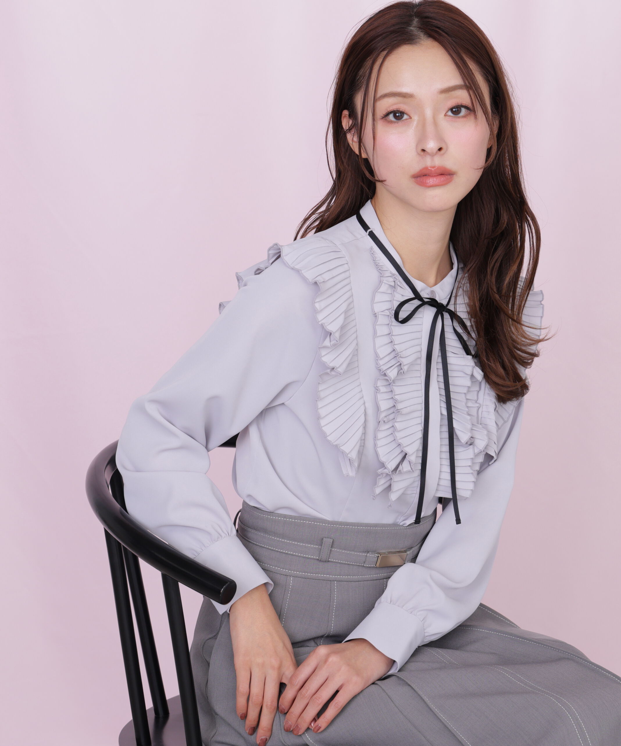  「プリーツフリルブラウス」|シャツ・ブラウス|アイスグレー