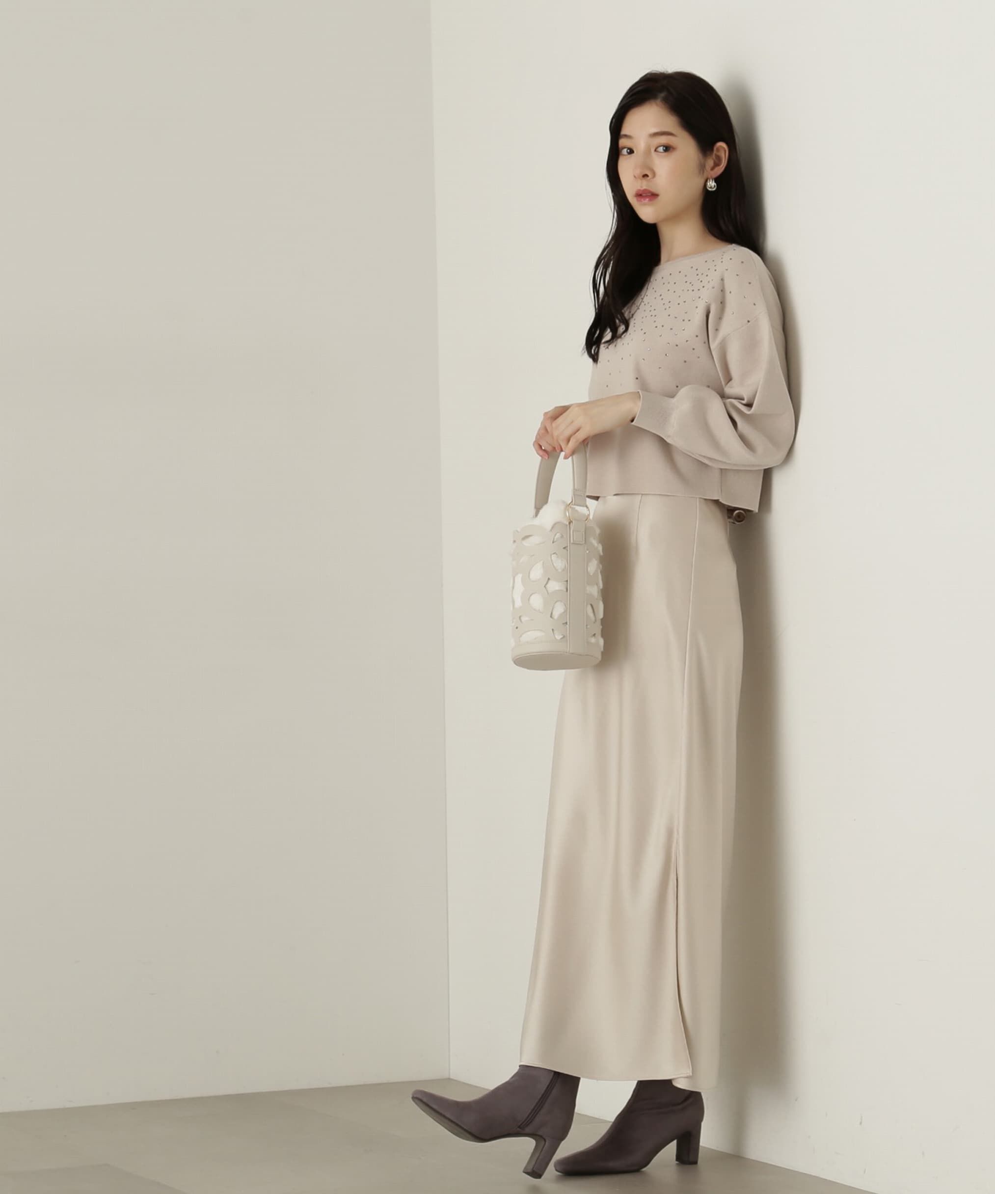 PROPORTION BODY DRESSING「スリット入りサテンナロースカート　24AW」|スカート|