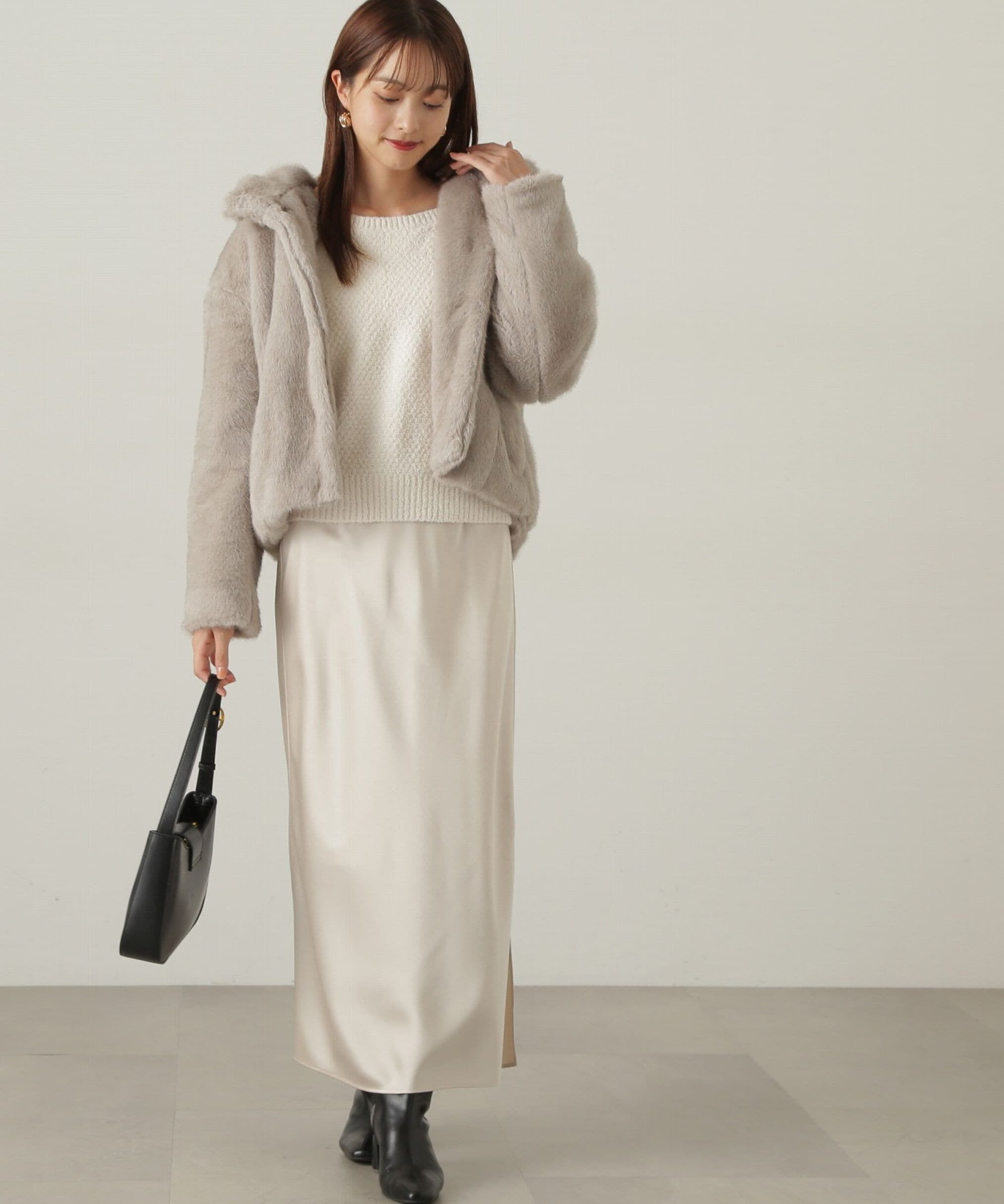 PROPORTION BODY DRESSING「スリット入りサテンナロースカート　24AW」|スカート|