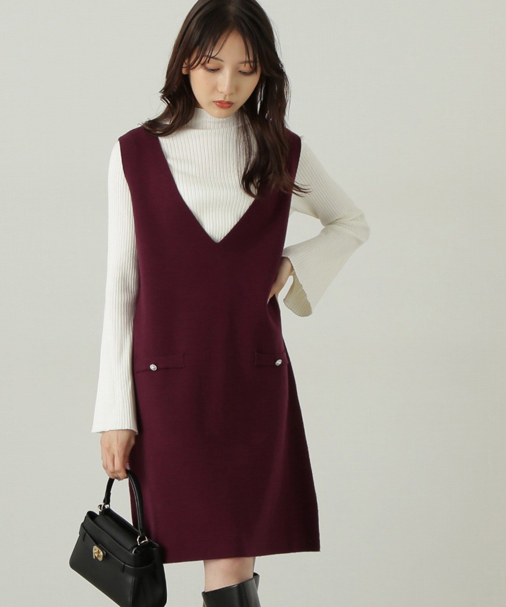 PROPORTION BODY DRESSING「パールボタンモックネックリブニット　24AW」|ニット・セーター|