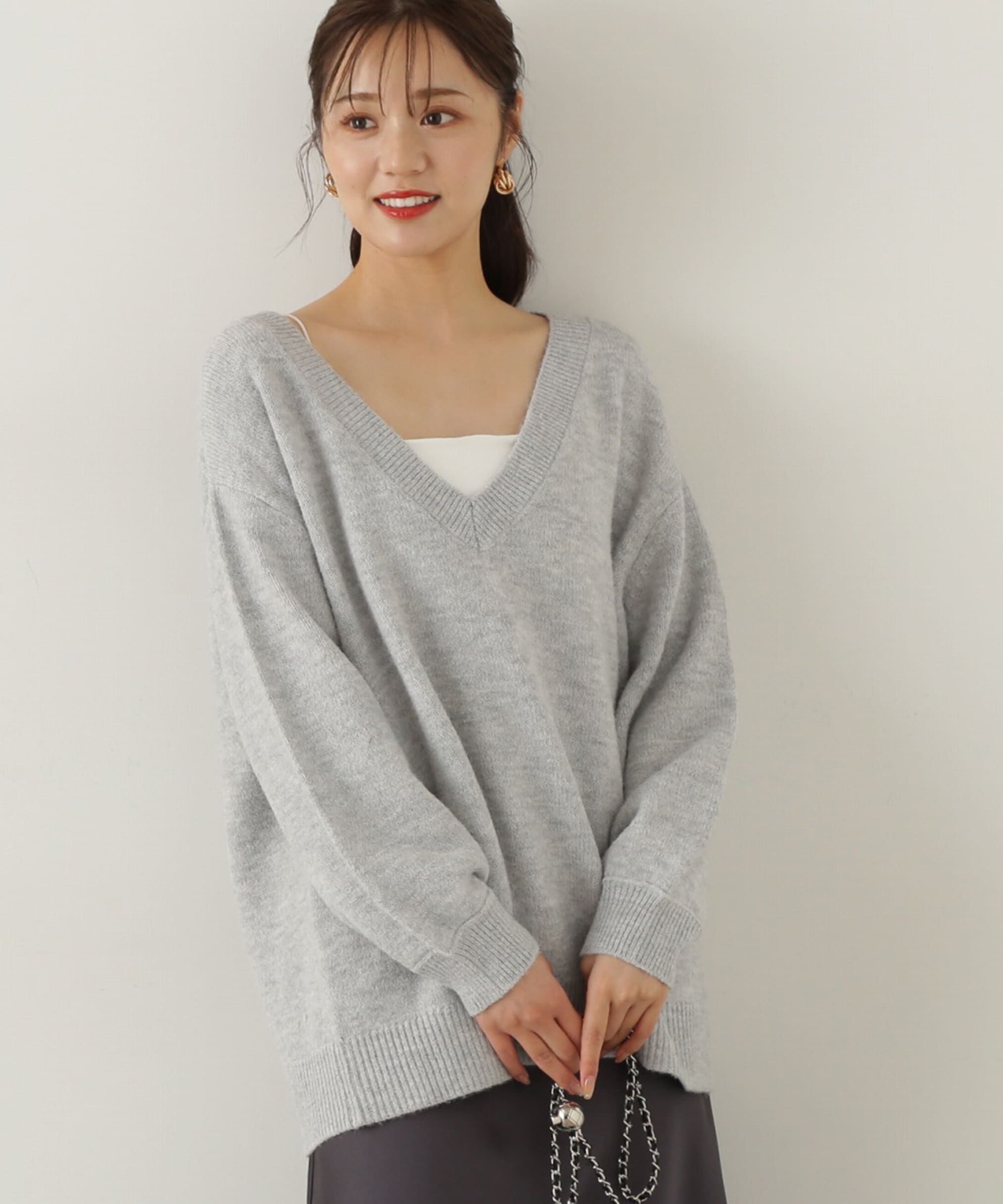 PROPORTION BODY DRESSING「深Vニット　24AW」|ニット・セーター|グレー