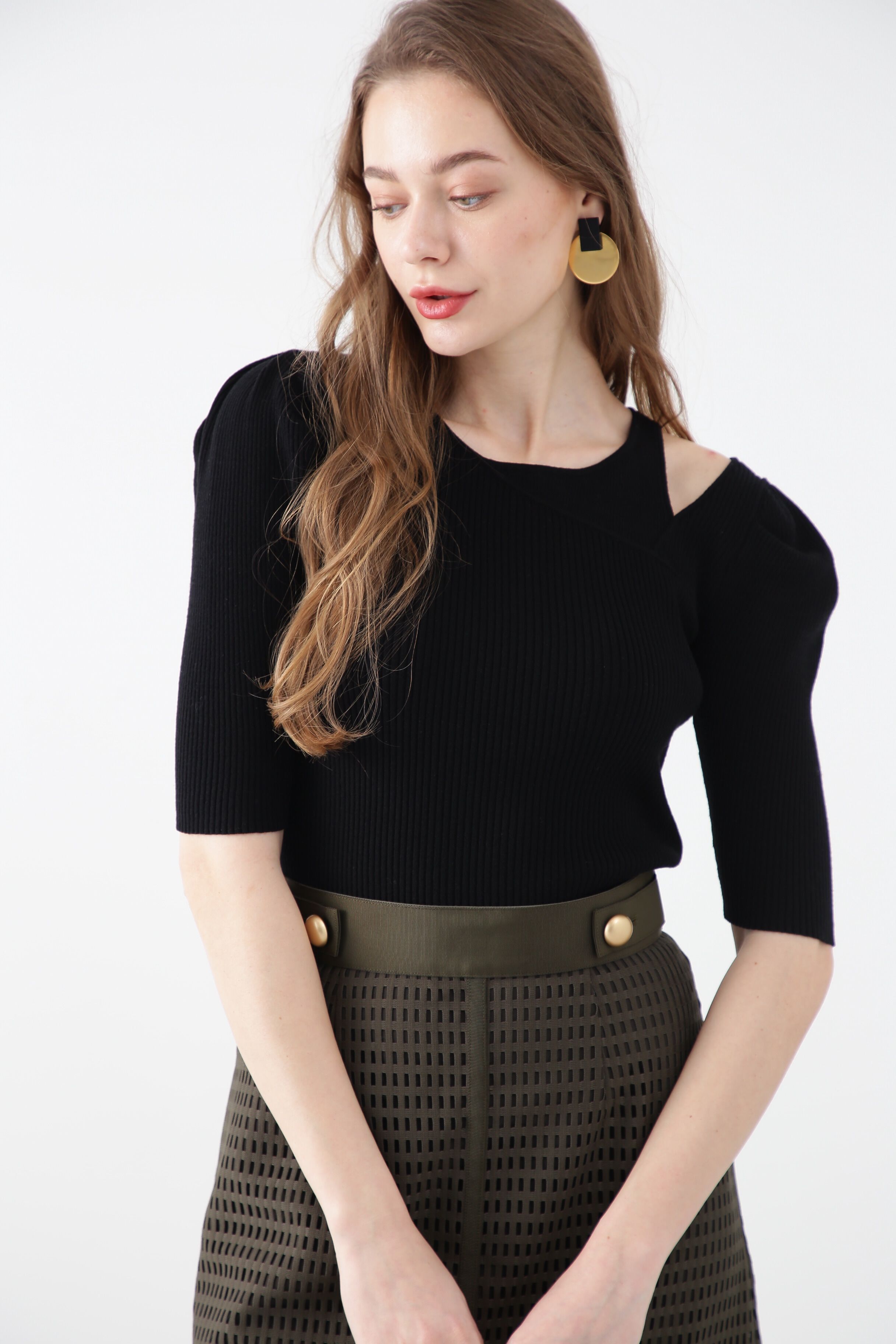  「◆アシンメトリーネックニットトップス」|ニット・セーター|