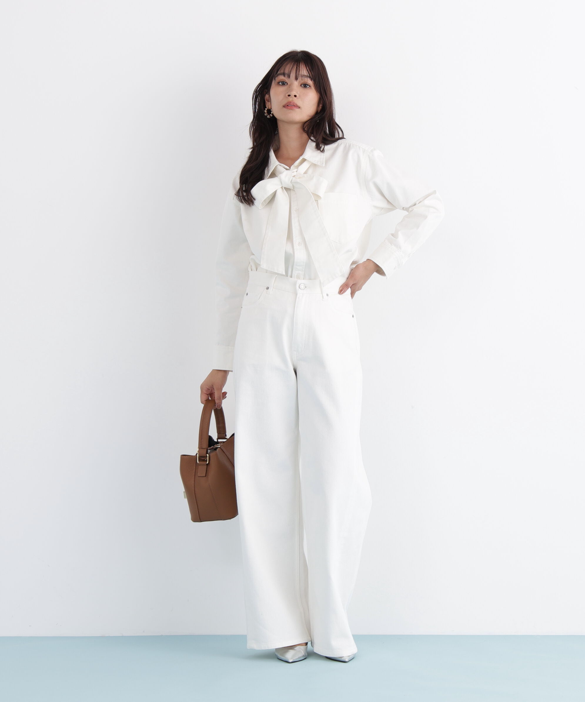  「ネックリボンデニムシャツ」|シャツ・ブラウス|