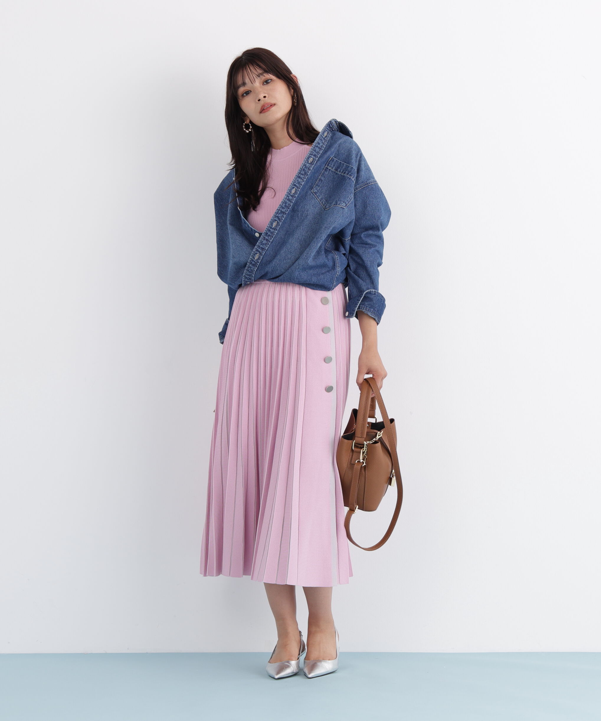  「ネックリボンデニムシャツ」|シャツ・ブラウス|