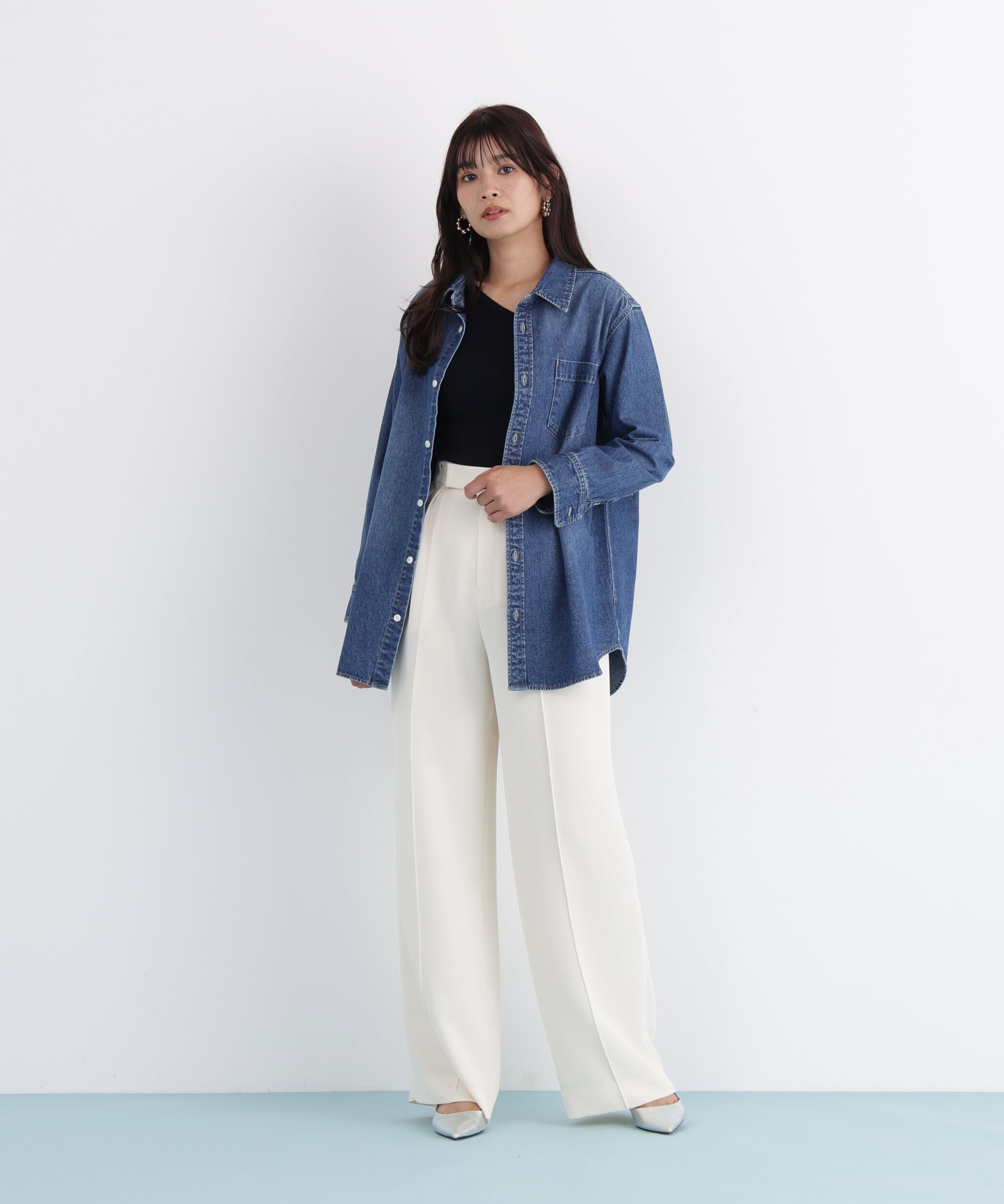 「ネックリボンデニムシャツ」|シャツ・ブラウス|