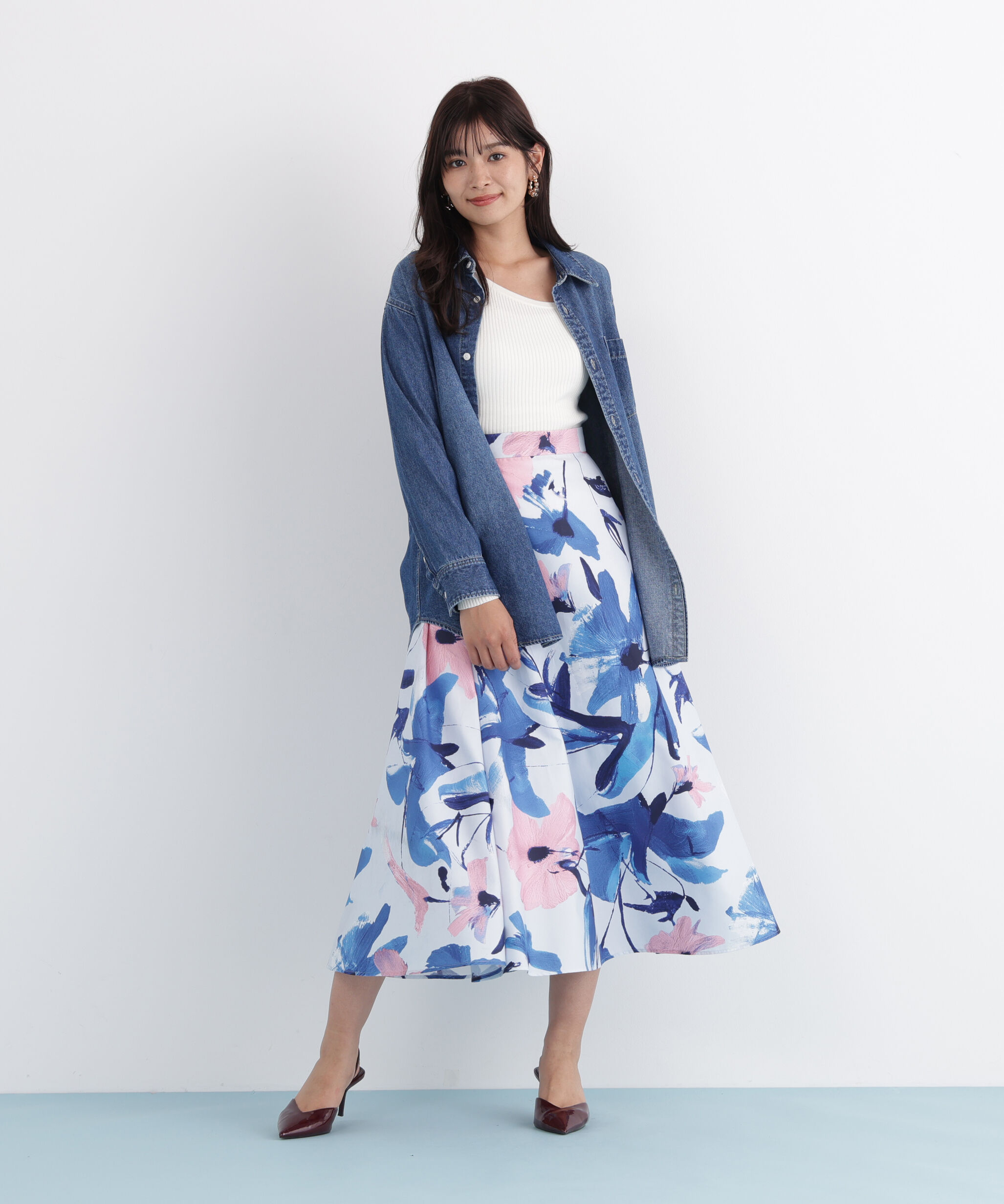  「ネックリボンデニムシャツ」|シャツ・ブラウス|