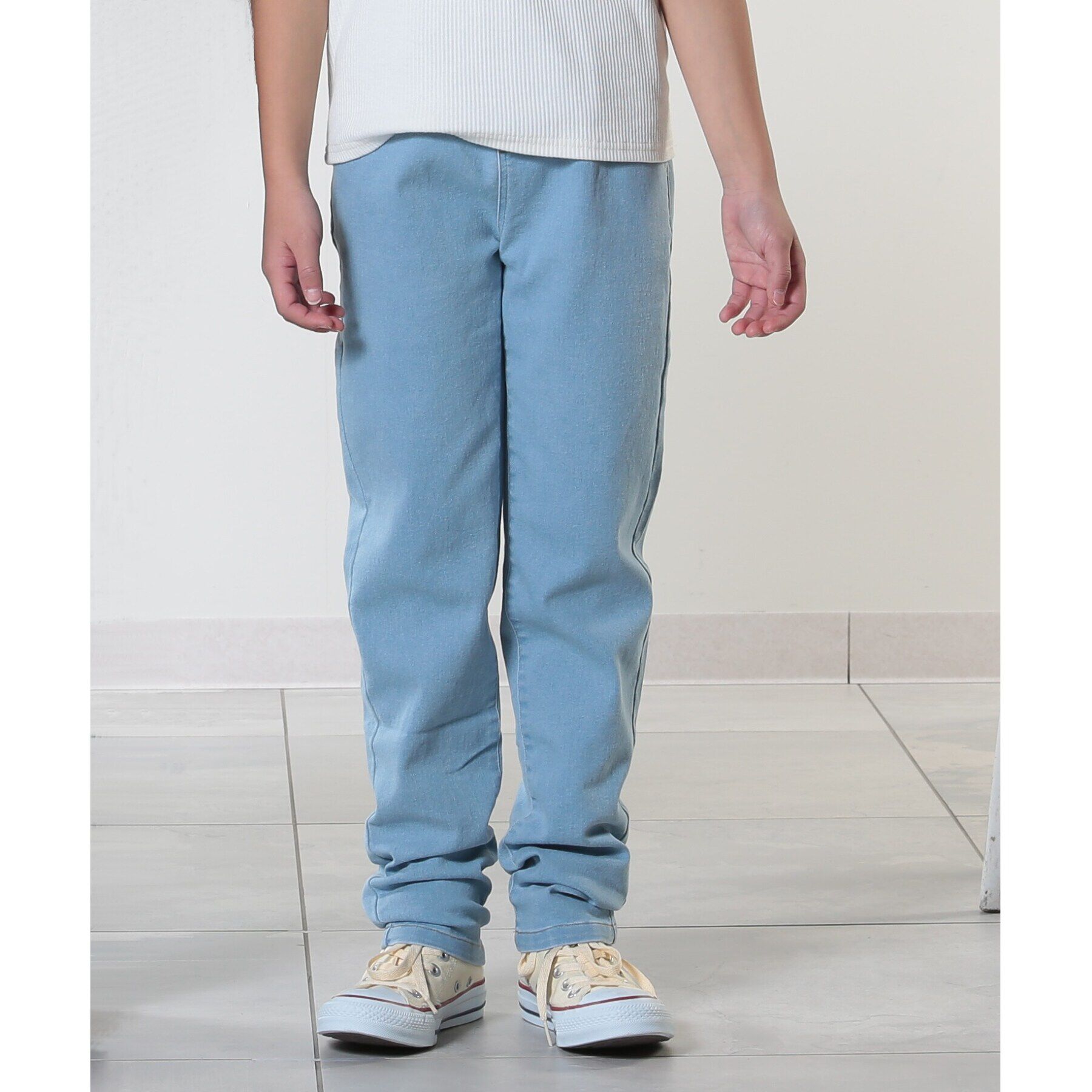 SHOO･LA･RUE「【100-150cm/洗える/男女兼用】ストレッチ デニムスキニーパンツ」|その他|サックスブルー(09